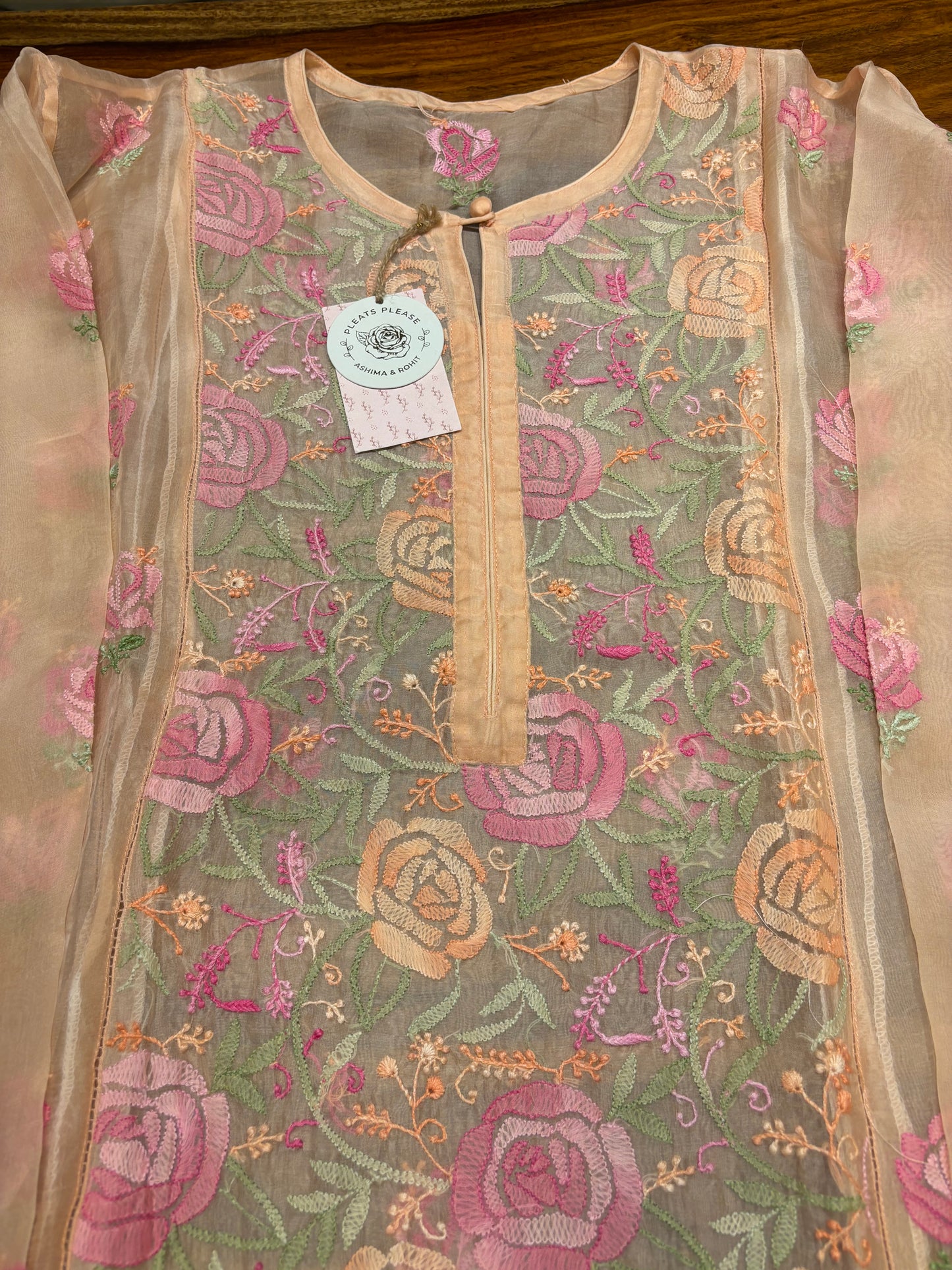 Peach Organza Chikankari Kurta and Dupatta