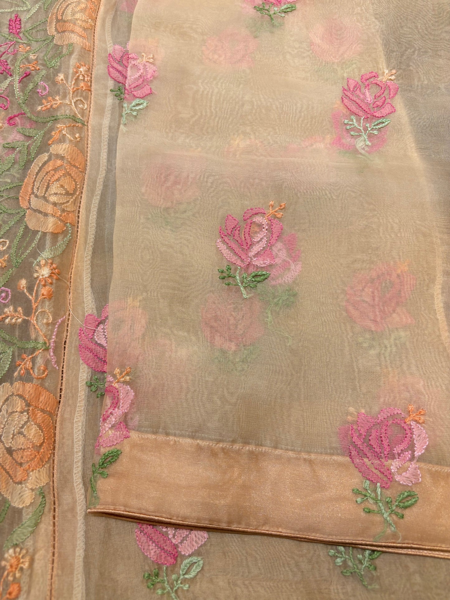 Peach Organza Chikankari Kurta and Dupatta