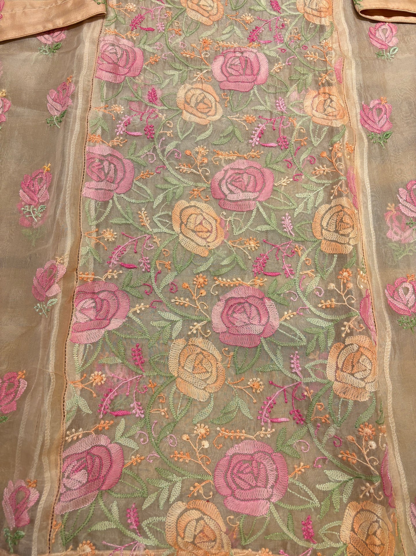 Peach Organza Chikankari Kurta and Dupatta