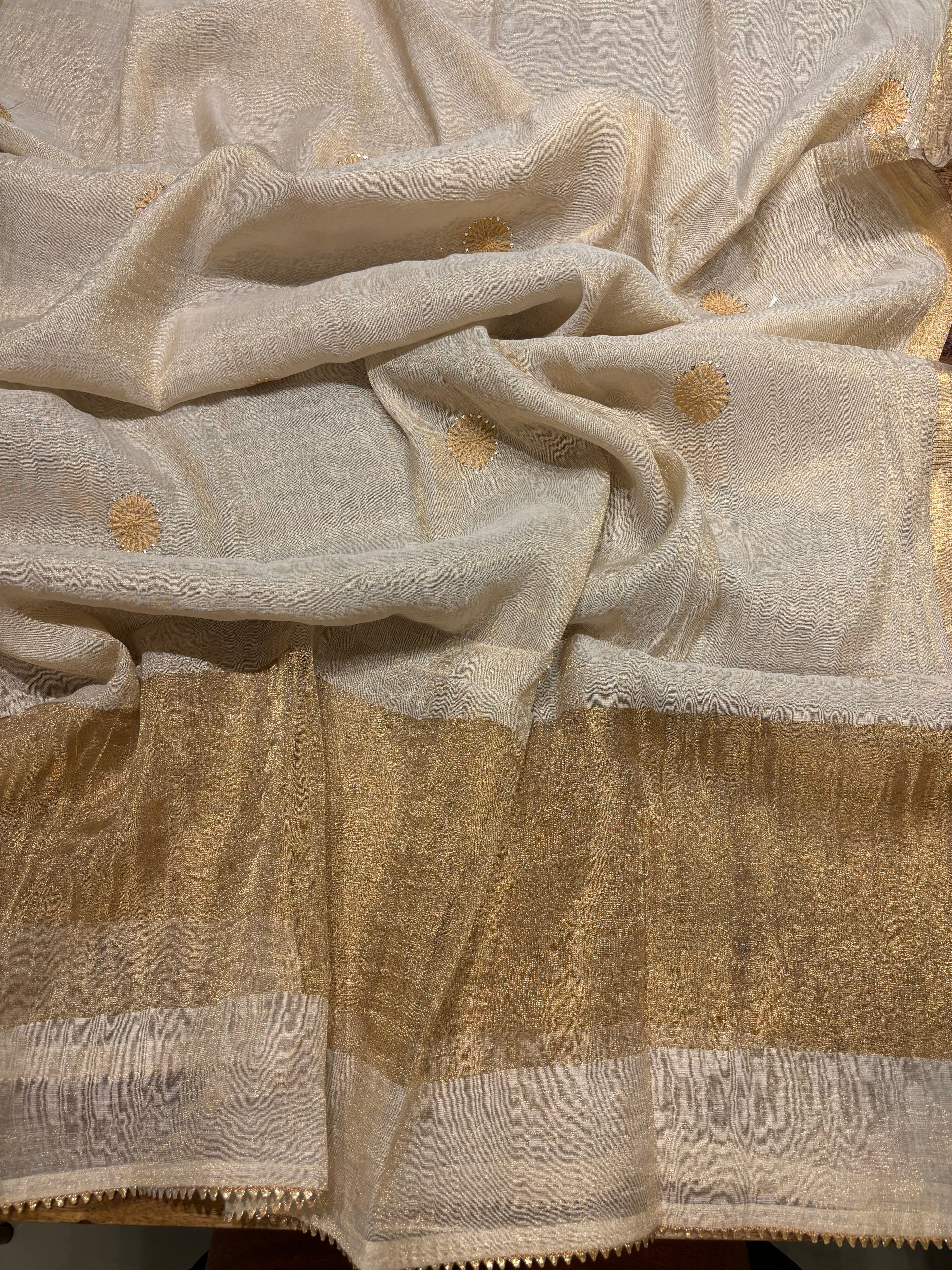 Golden Pure Tissue Chikankari Anarkali and Dupatta