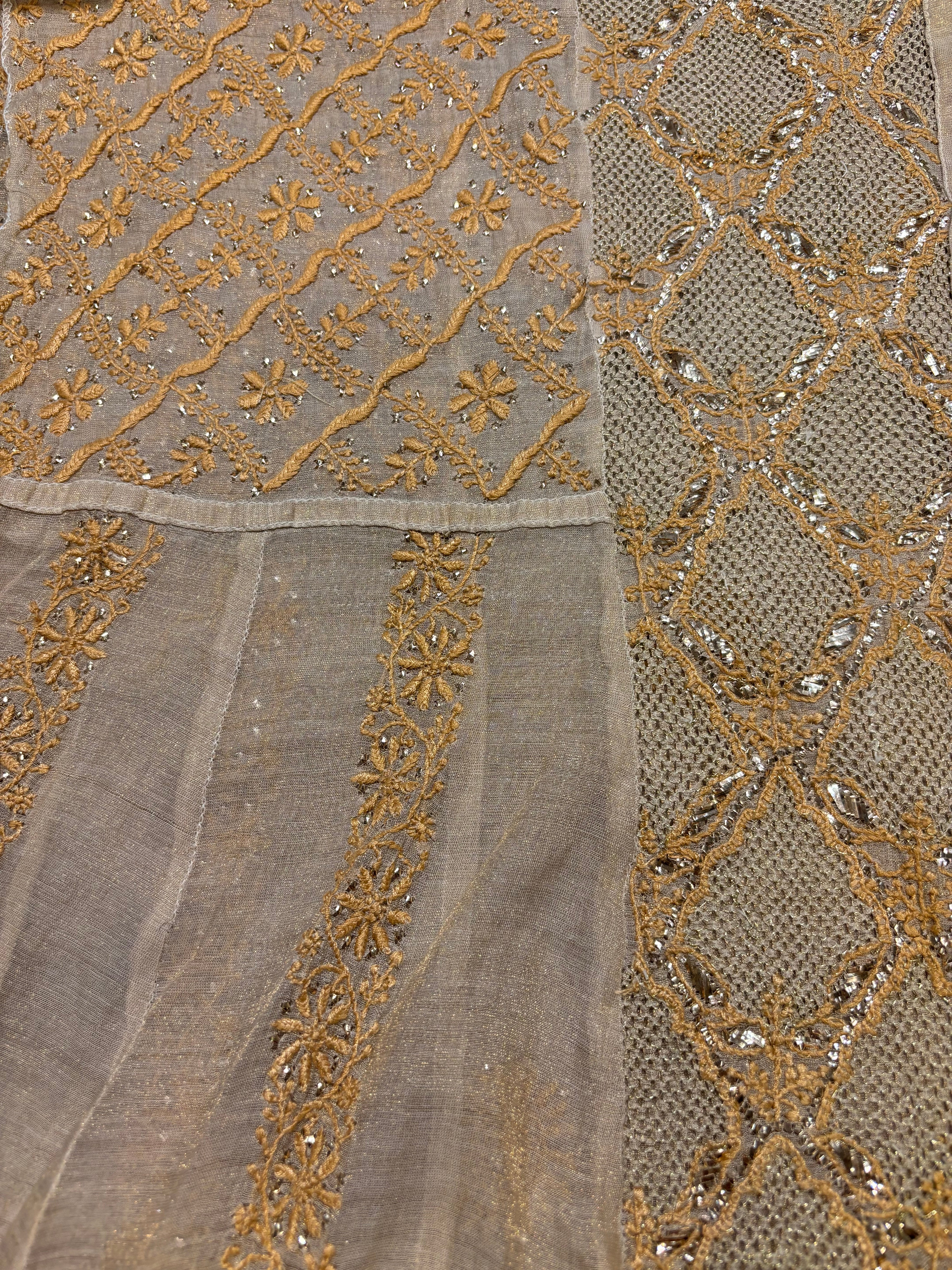 Golden Pure Tissue Chikankari Anarkali and Dupatta