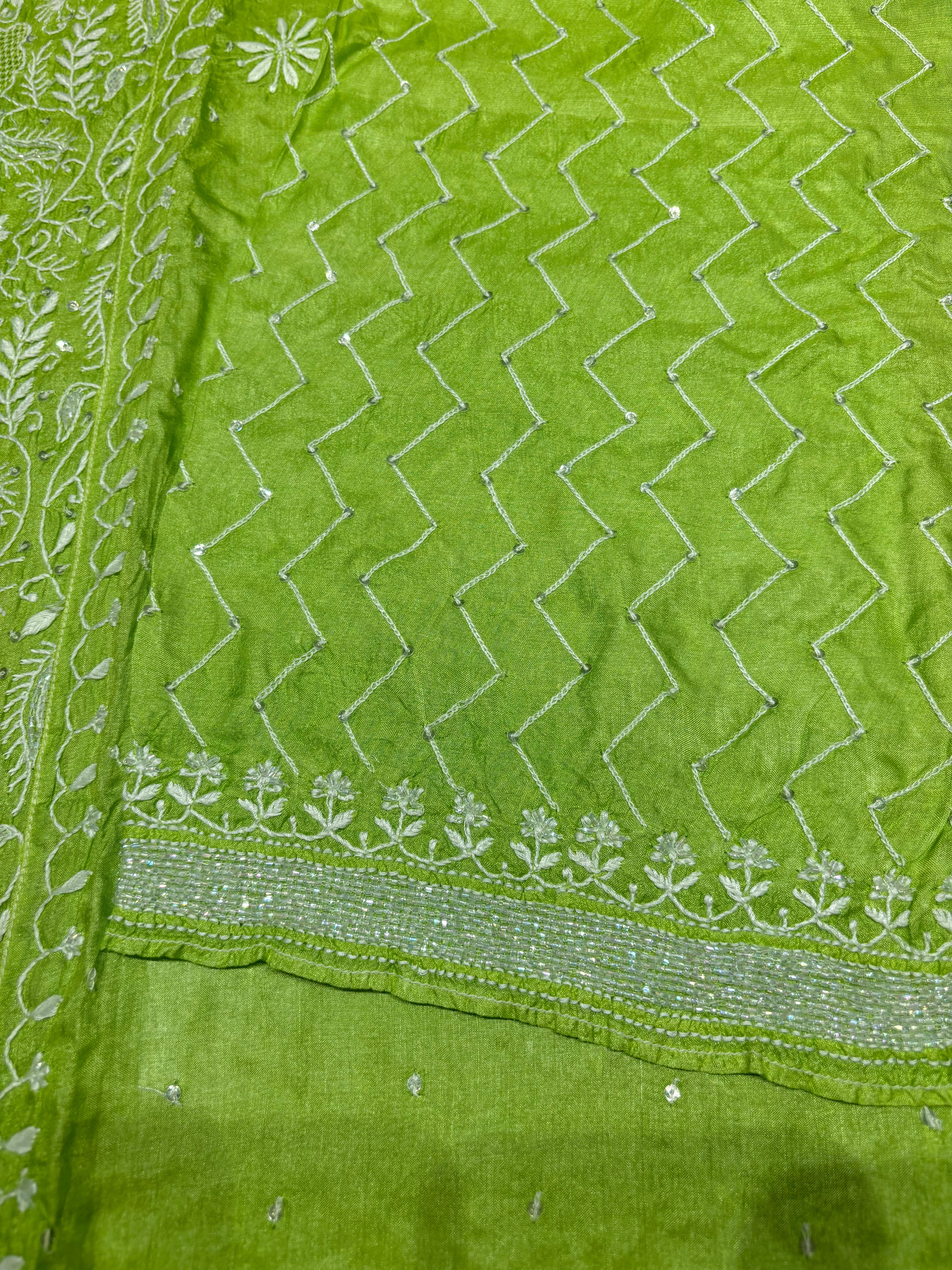 Green Silk Chikankari Kurta and Dupatta