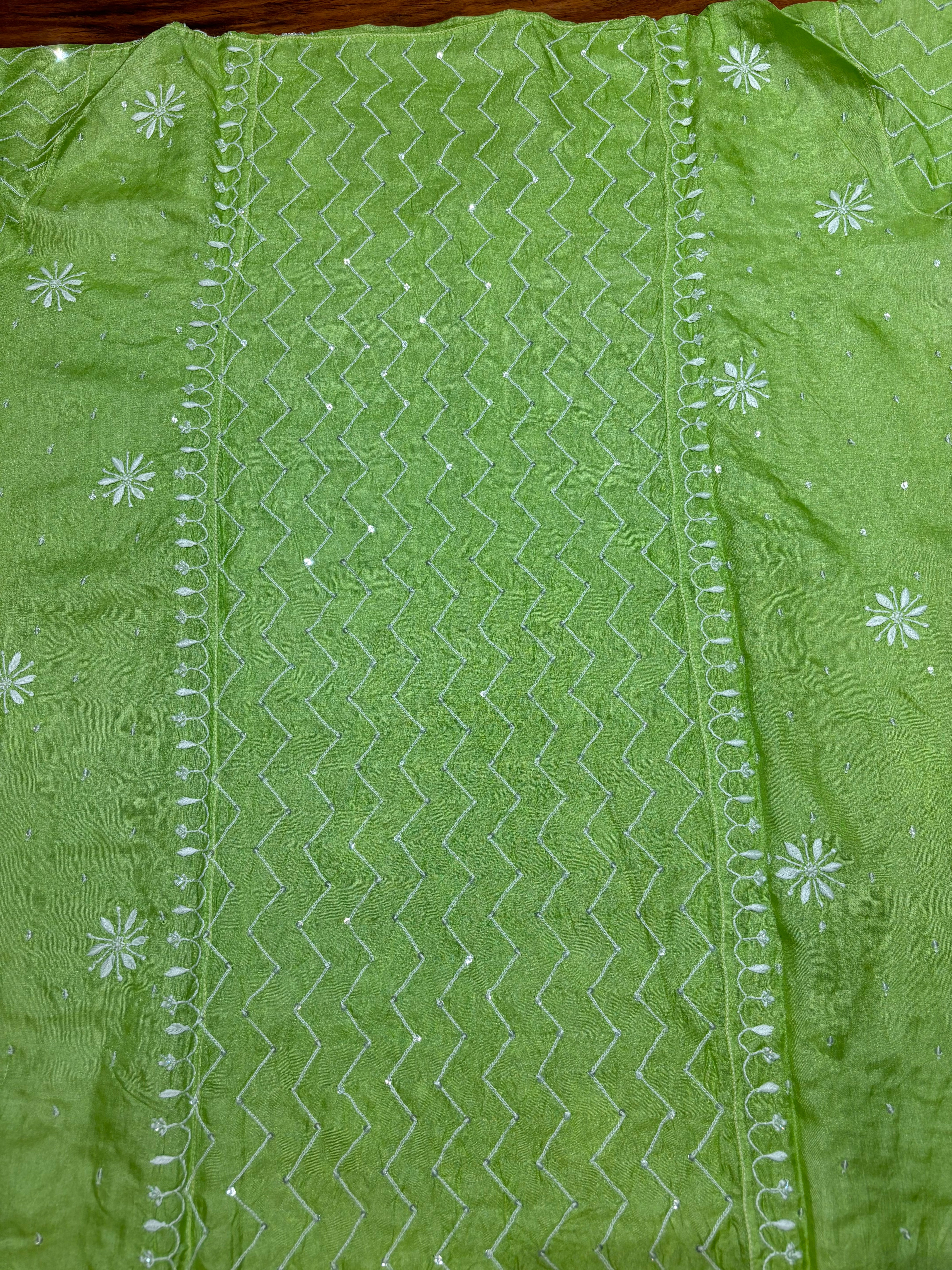 Green Silk Chikankari Kurta and Dupatta