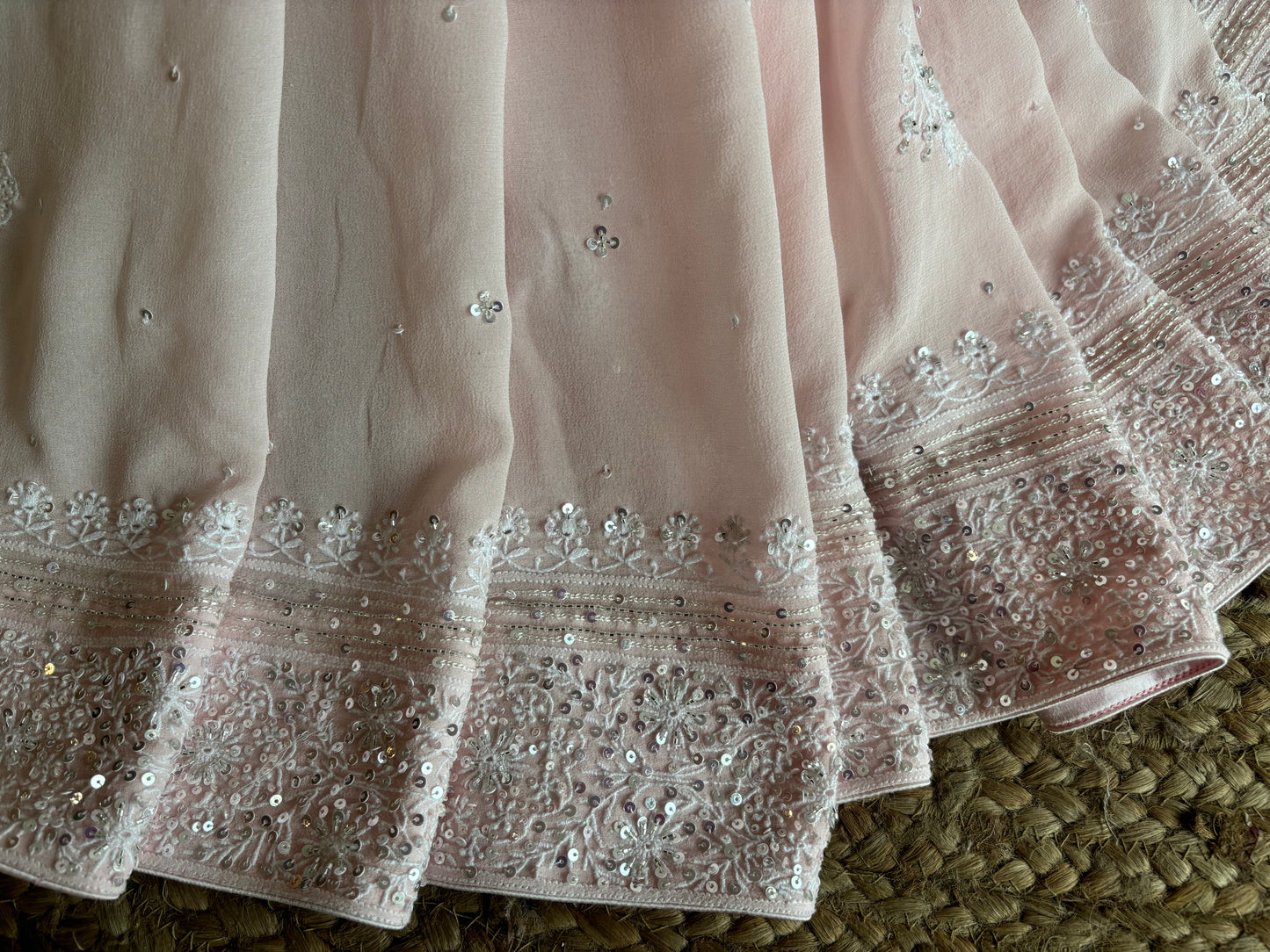 Pink Pure Georgette Chikankari Saree and Blouse