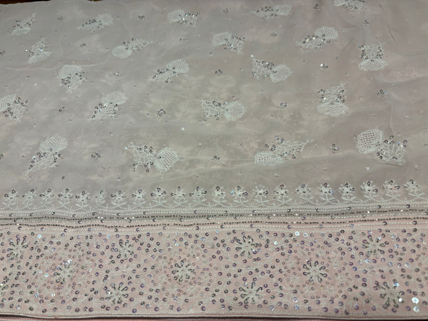 Pink Pure Georgette Chikankari Saree and Blouse