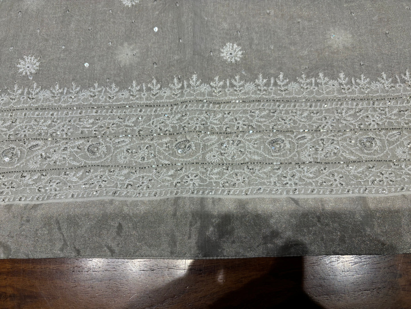 Dyeable Silver Pure Tissue Chikankari Saree and Blouse