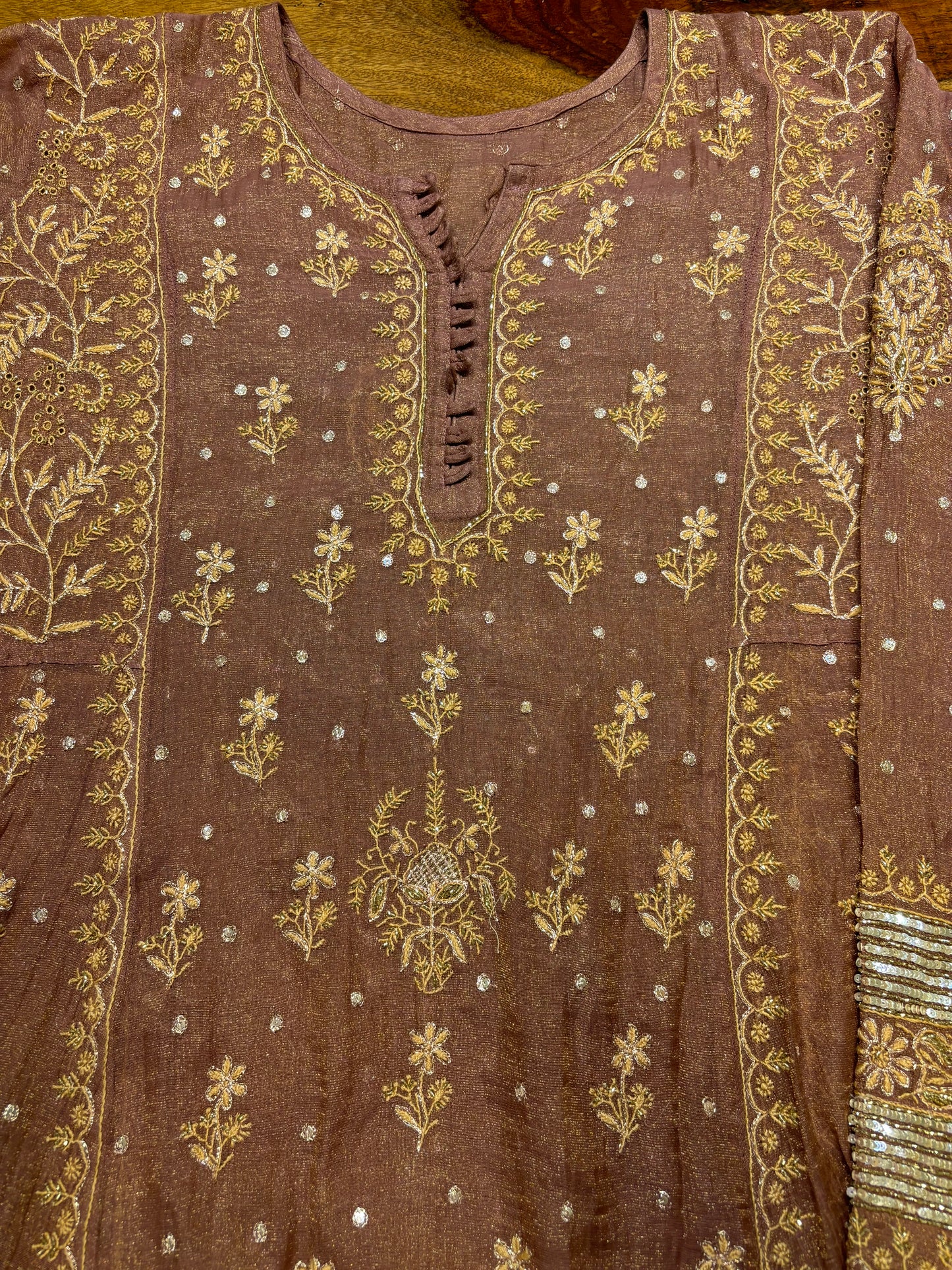 Garnet Pure Tissue Chikankari Anarkali and Dupatta