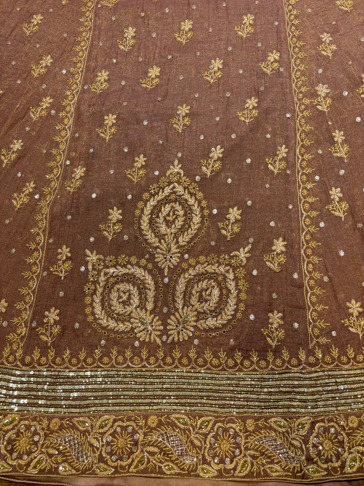 Garnet Pure Tissue Chikankari Anarkali and Dupatta