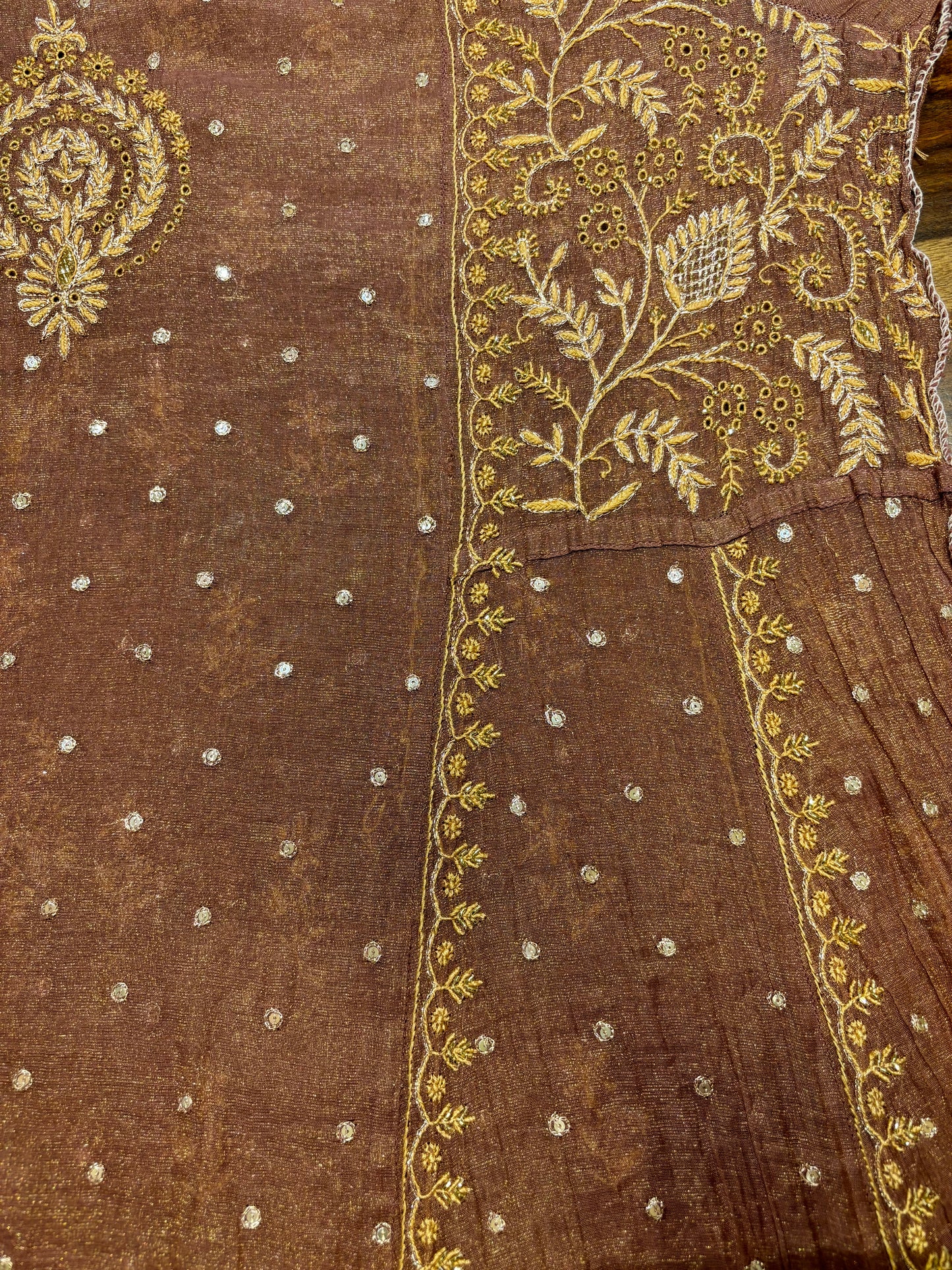 Garnet Pure Tissue Chikankari Anarkali and Dupatta