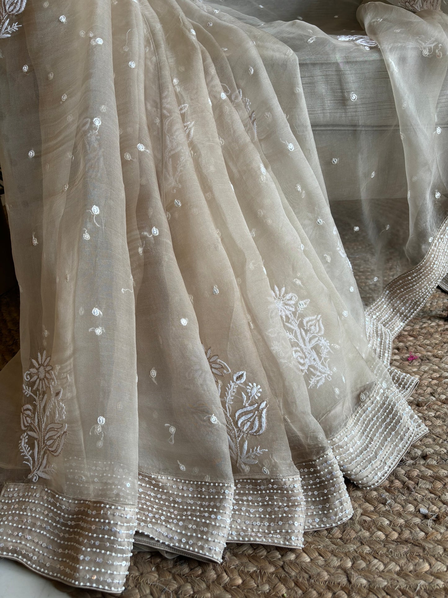 Mouse Organza Silk Chikankari Saree