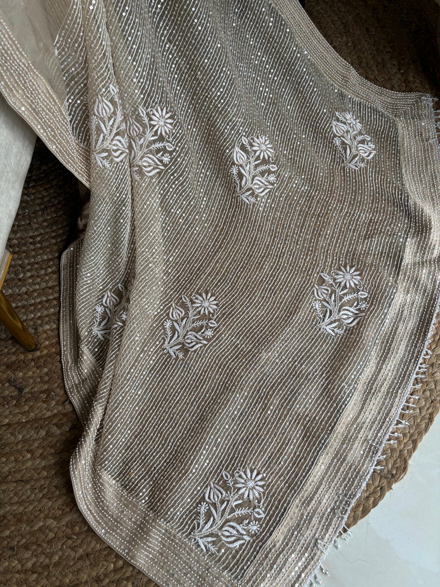 Mouse Organza Silk Chikankari Saree