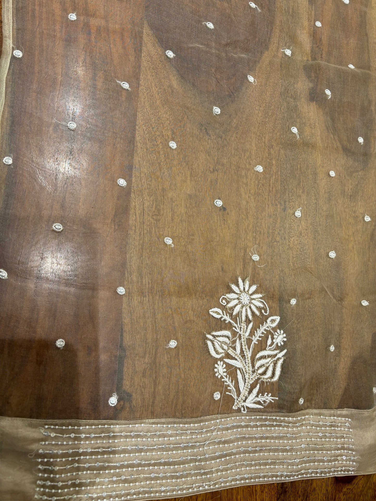 Mouse Organza Silk Chikankari Saree