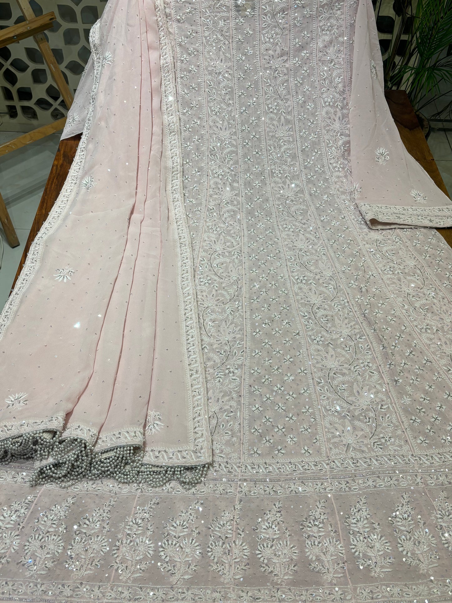 Blush Pink Pure Georgette Chikankari Anarkali Set