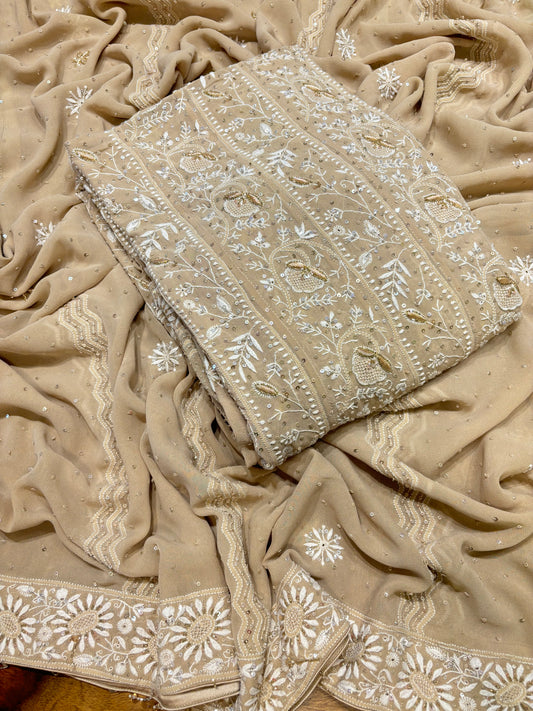 Chestnut Pure Georgette Chikankari Anarkali Set