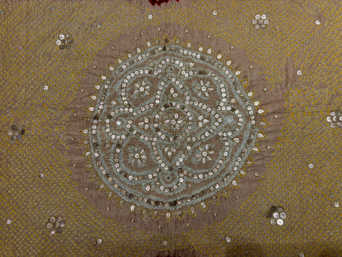 Mahroon and Beige Gajji Silk Bandhej Dupatta