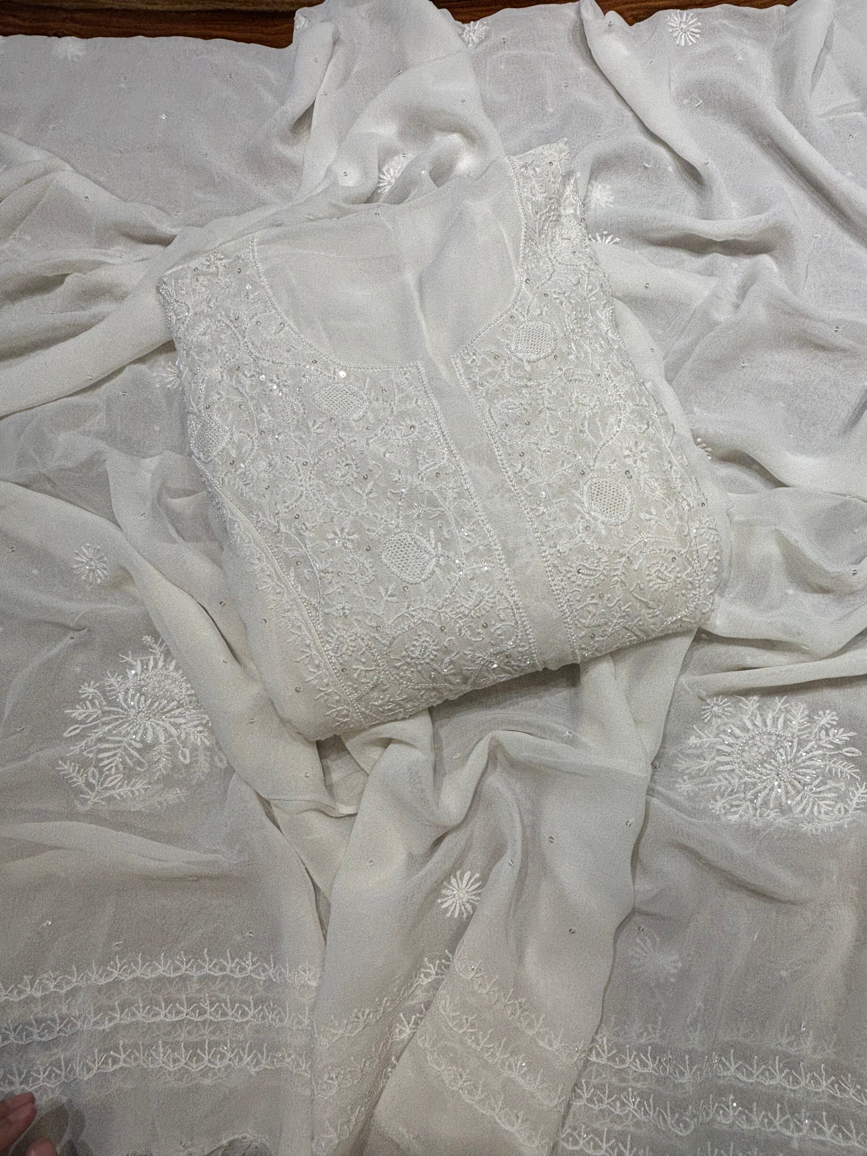 Dyeable Pure Georgette Chikankari Anarkali and Dupatta