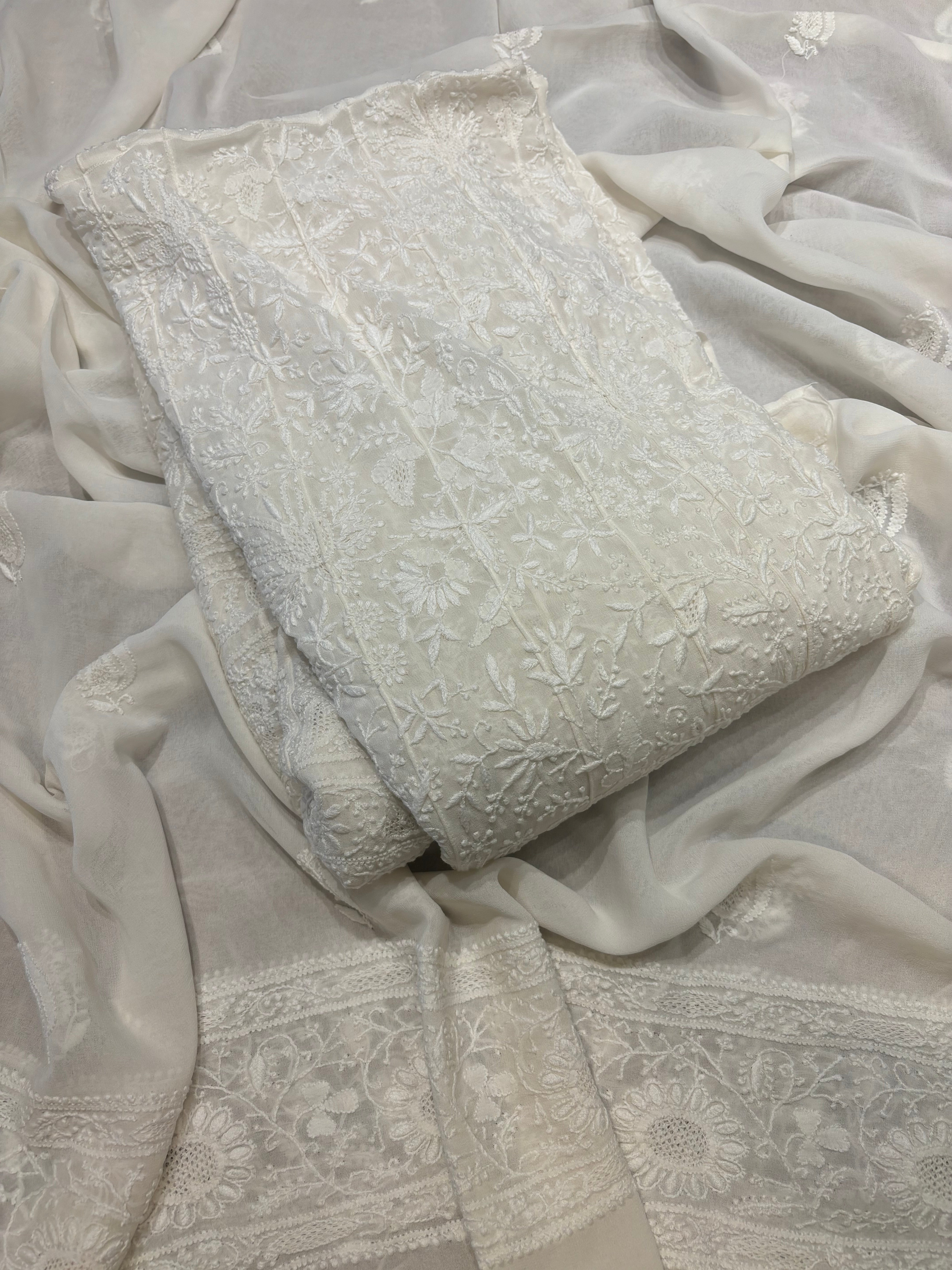 Dyeable Pure Georgette Chikankari Anarkali and Dupatta