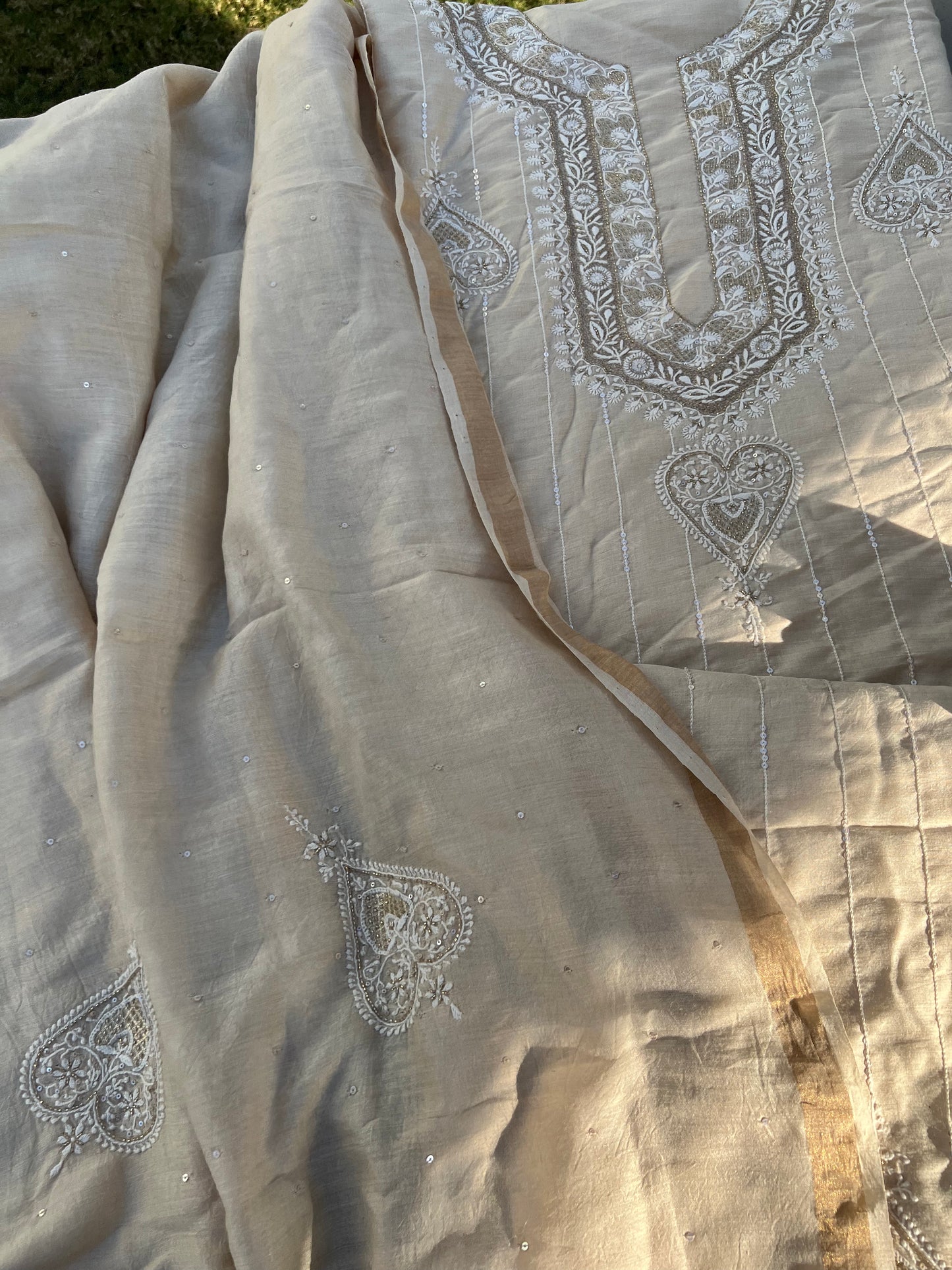 Dyeable Natural Silk Chikankari Kurta and Dupatta Fabric