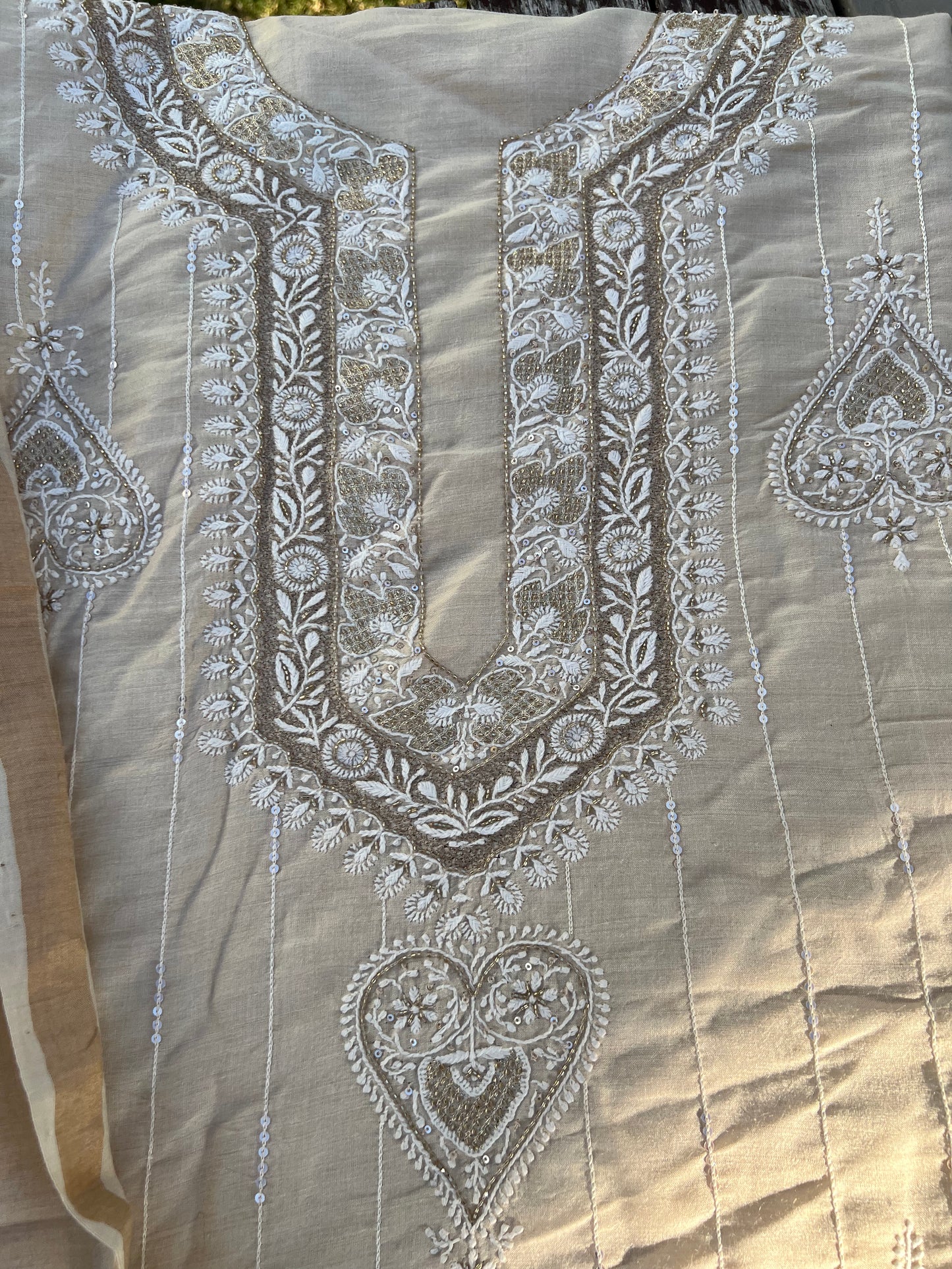 Dyeable Natural Silk Chikankari Kurta and Dupatta Fabric