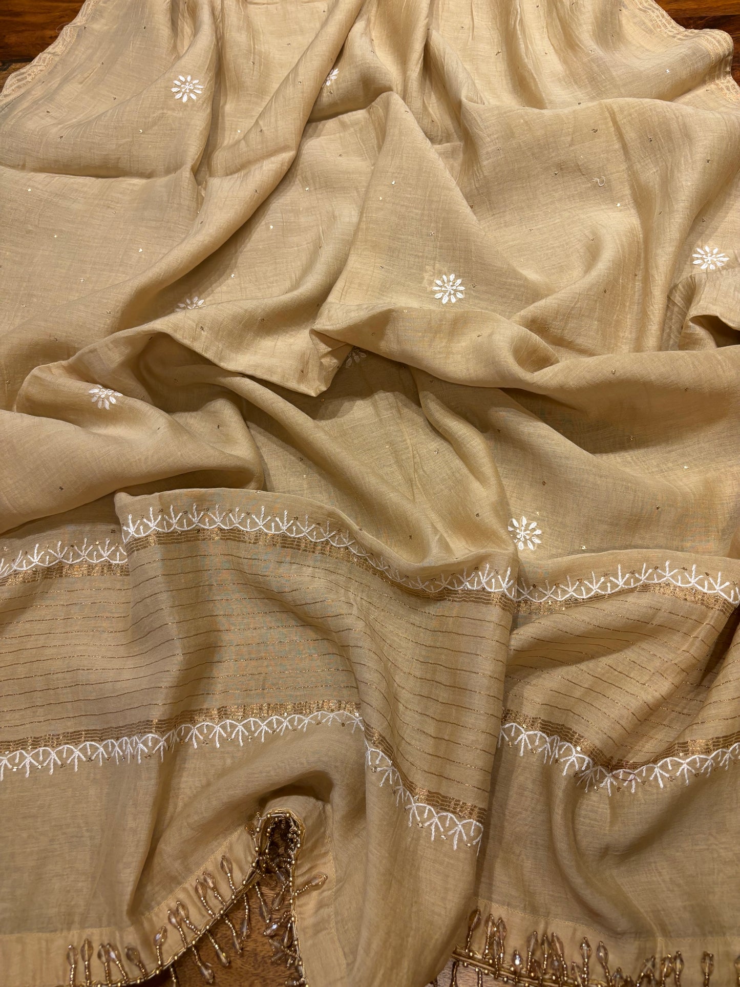 Peanut Brown Chanderi Mul Chikankari Anarkali and Dupatta