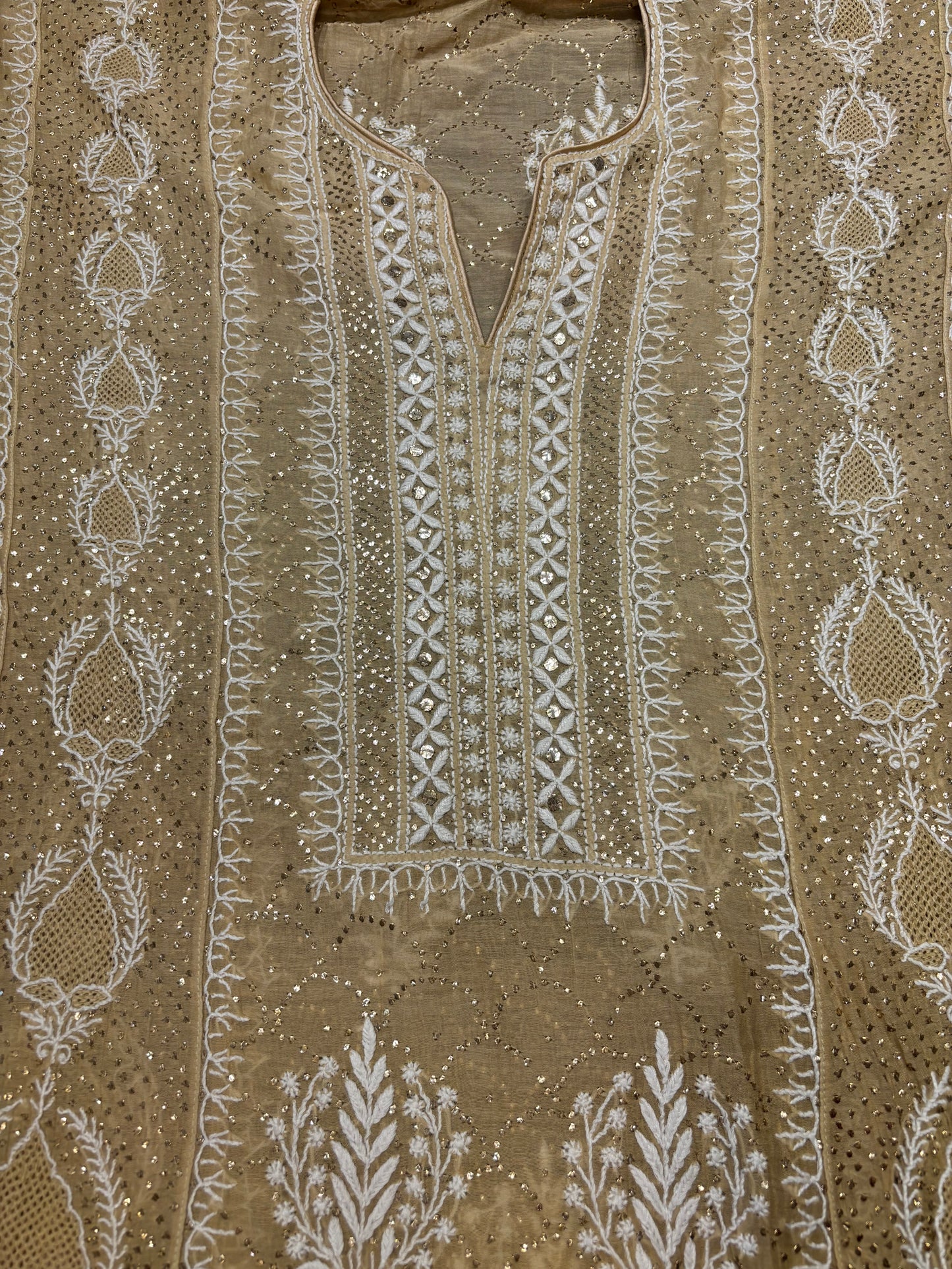 Peanut Brown Chanderi Mul Chikankari Anarkali and Dupatta