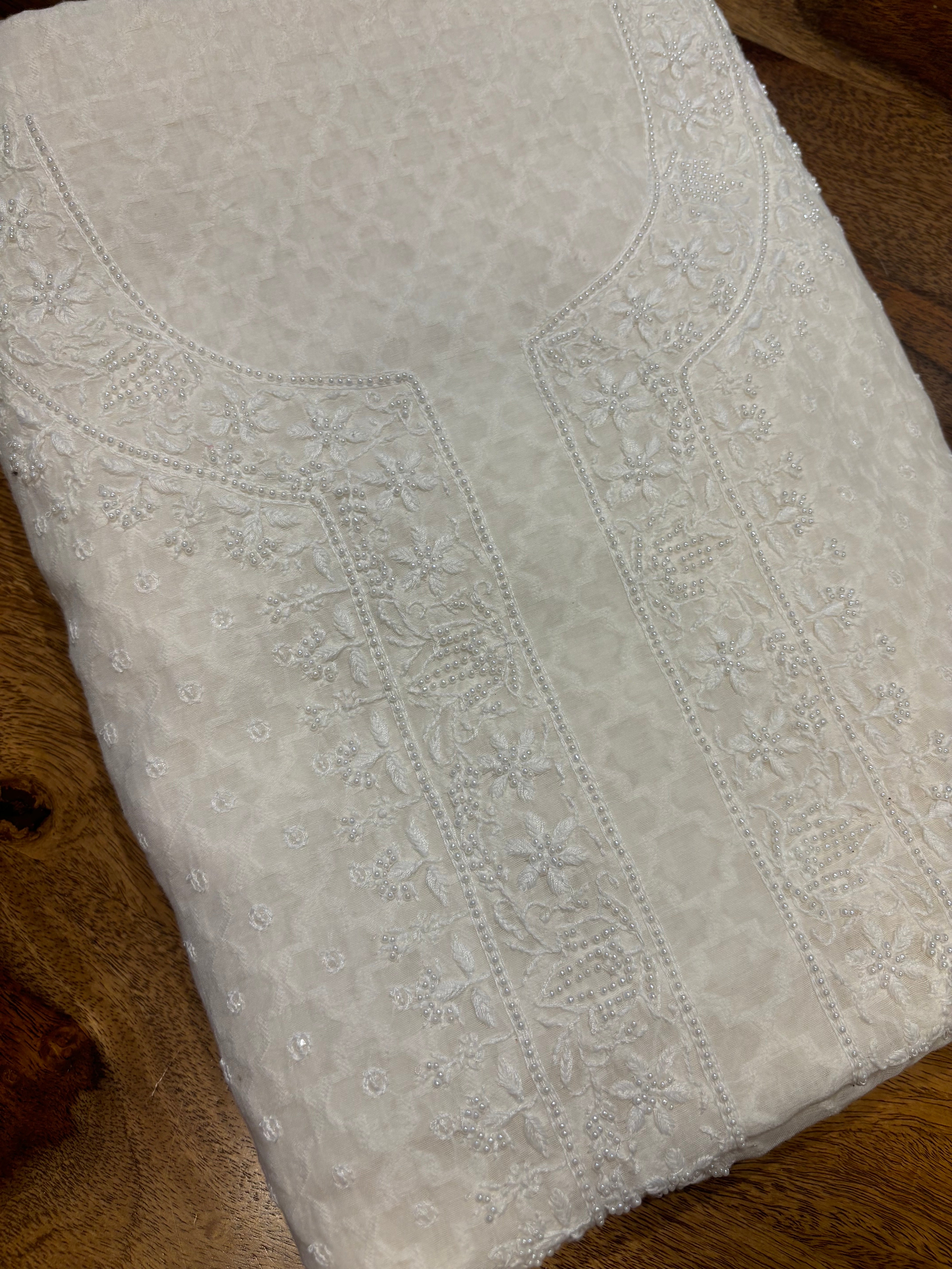 Dyeable Chanderi Jacquard Chikankari Men's Kurta Fabric