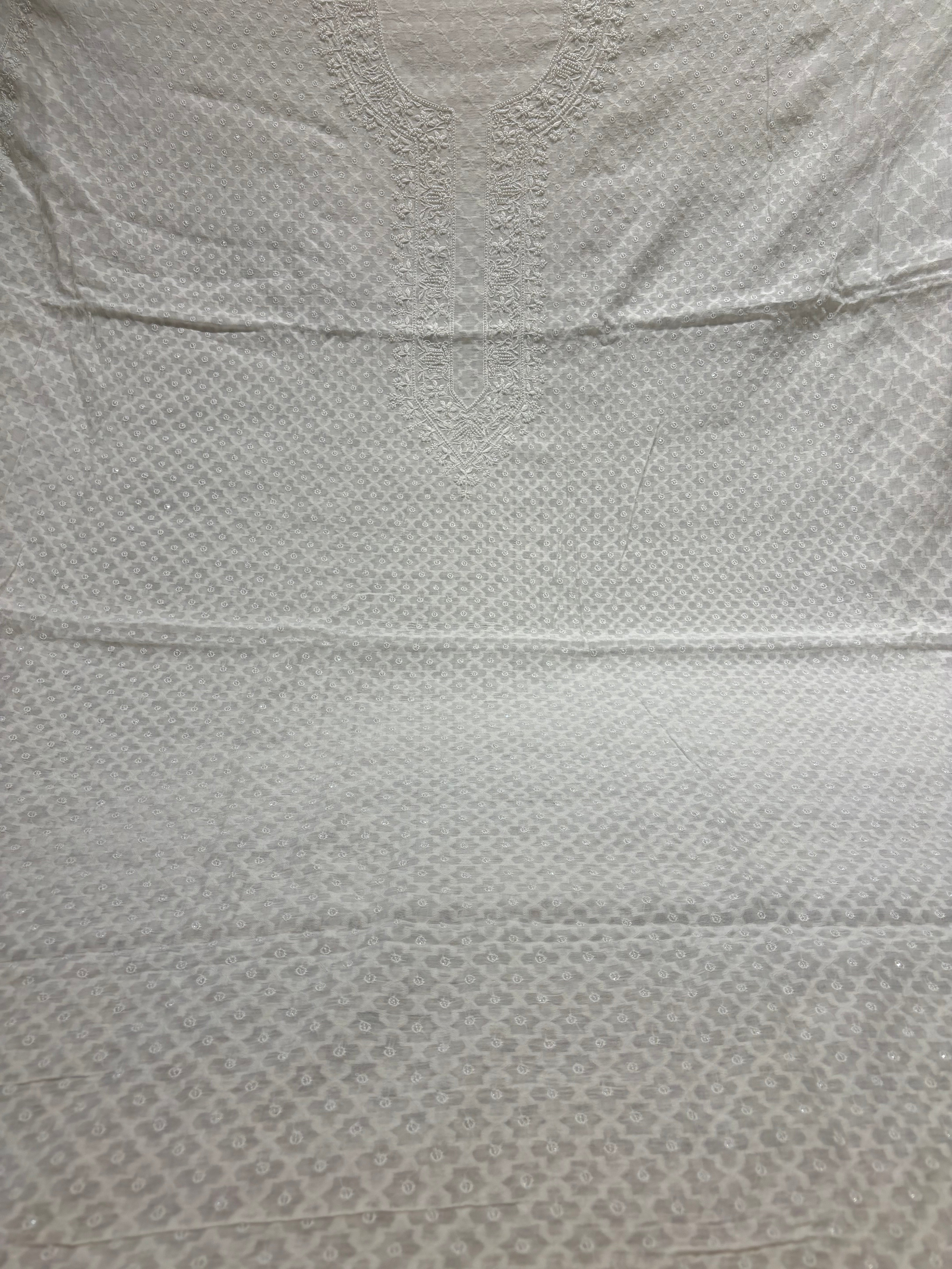 Dyeable Chanderi Jacquard Chikankari Men's Kurta Fabric
