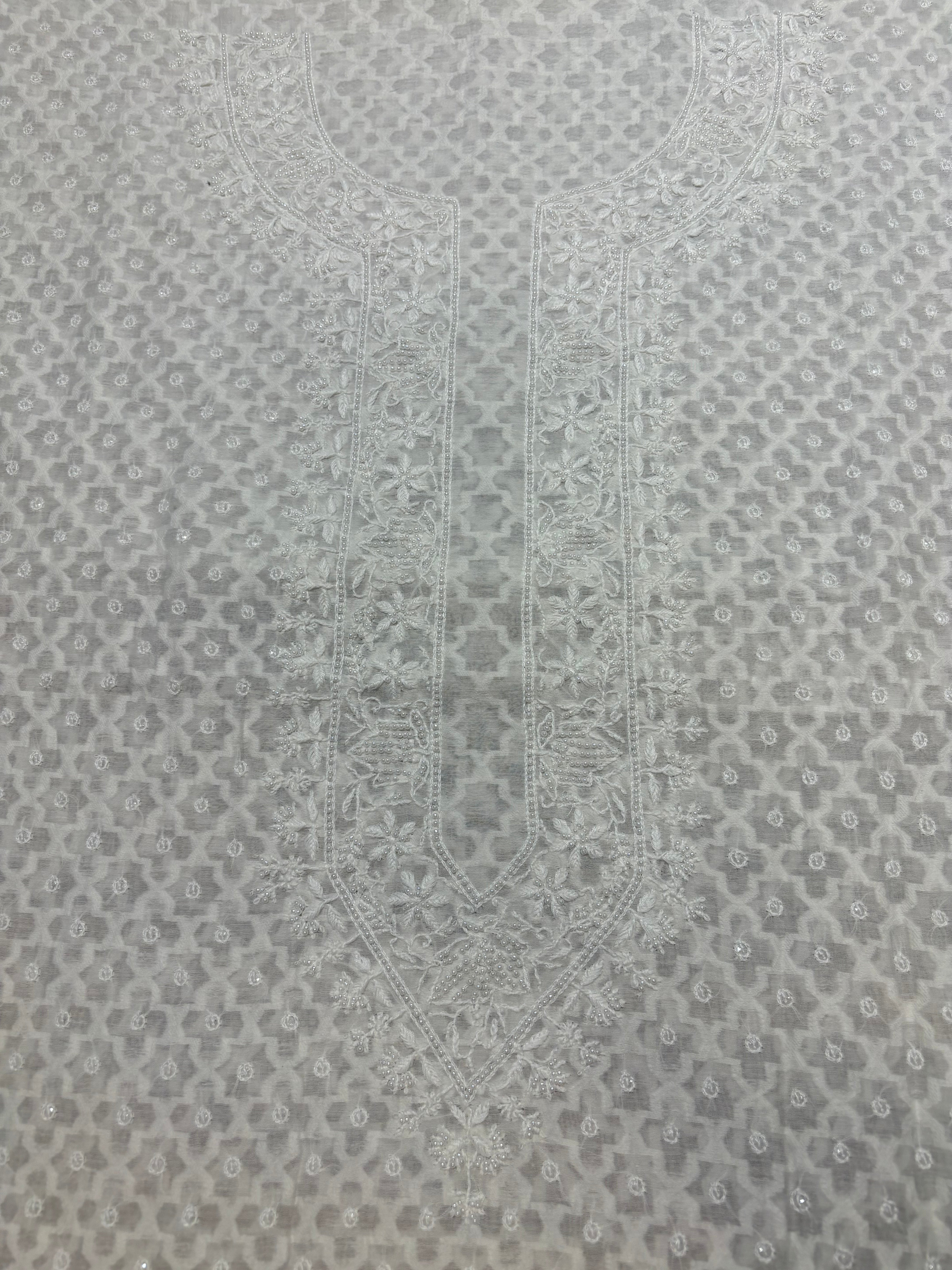 Dyeable Chanderi Jacquard Chikankari Men's Kurta Fabric