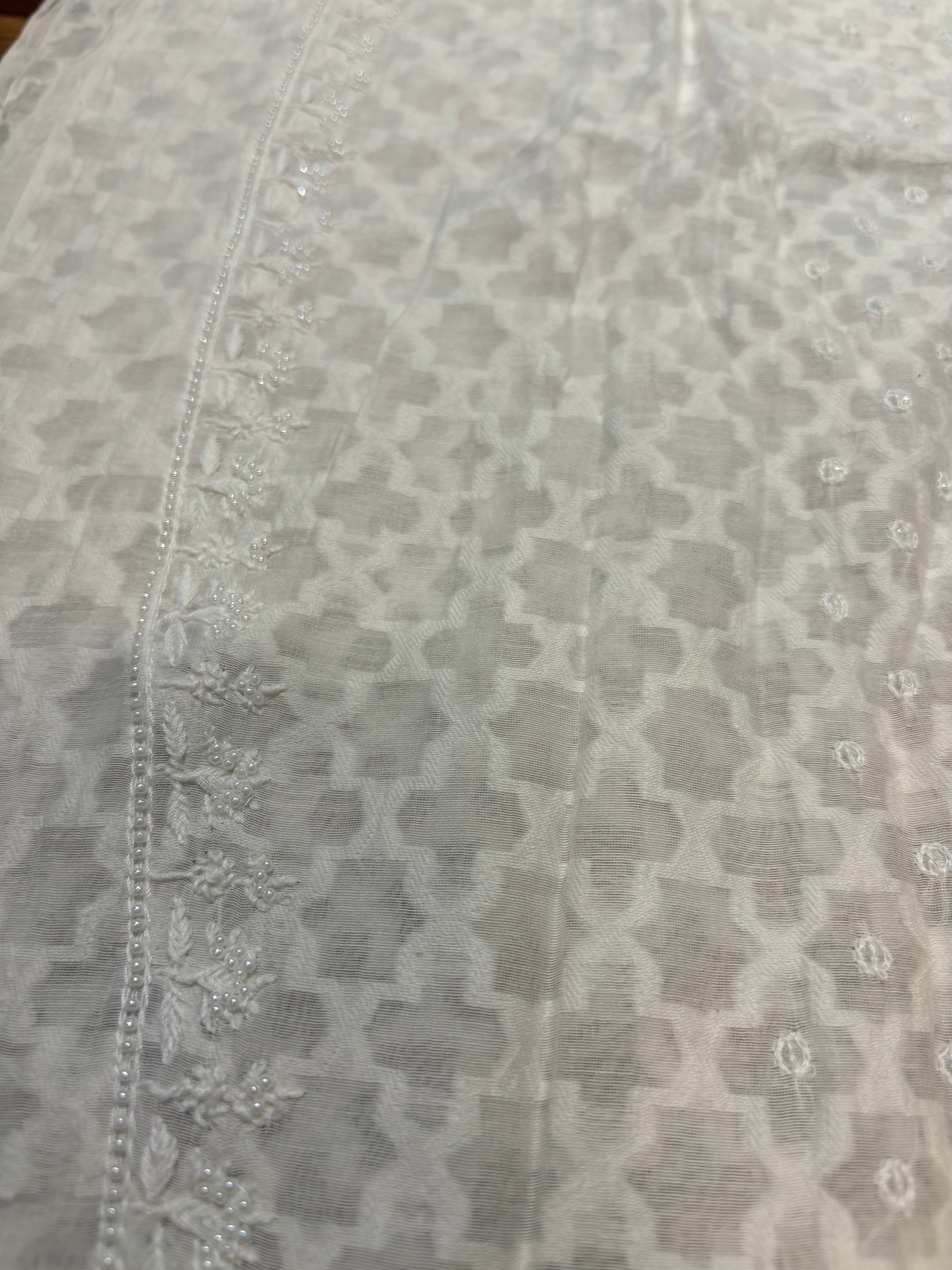 Dyeable Chanderi Jacquard Chikankari Men's Kurta Fabric