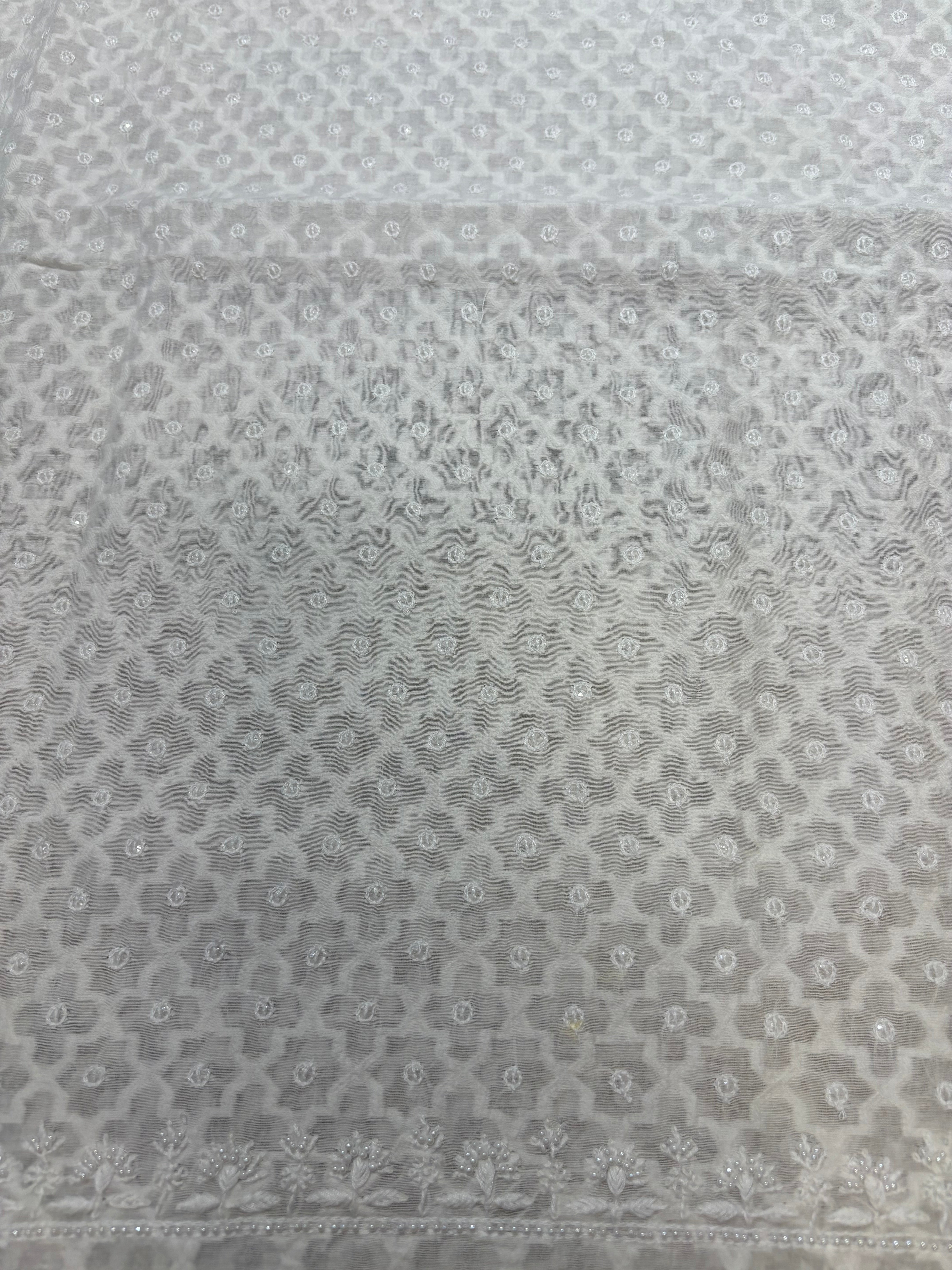 Dyeable Chanderi Jacquard Chikankari Men's Kurta Fabric