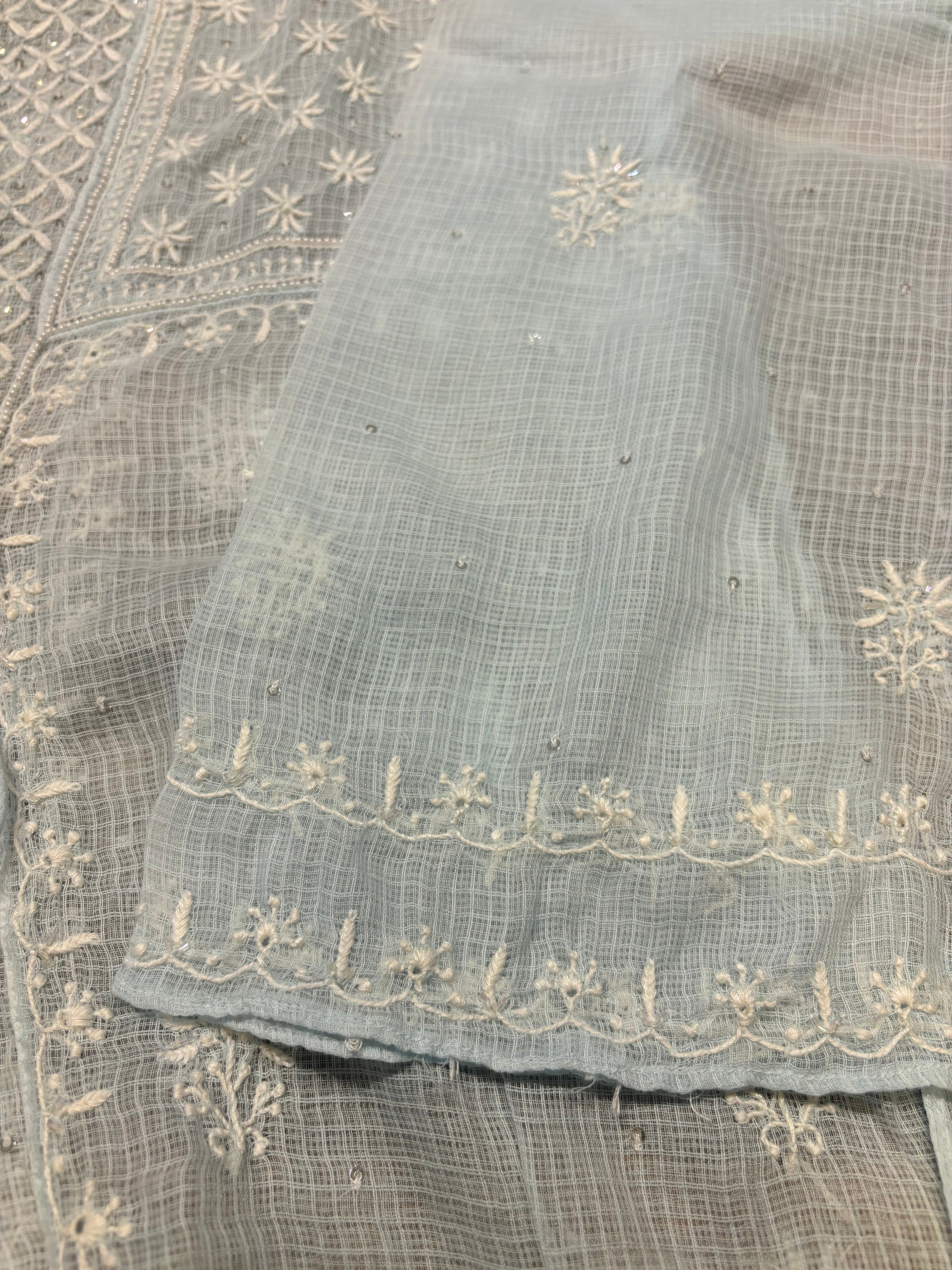 Powder Blue Kota Doria Chikankari Tunic