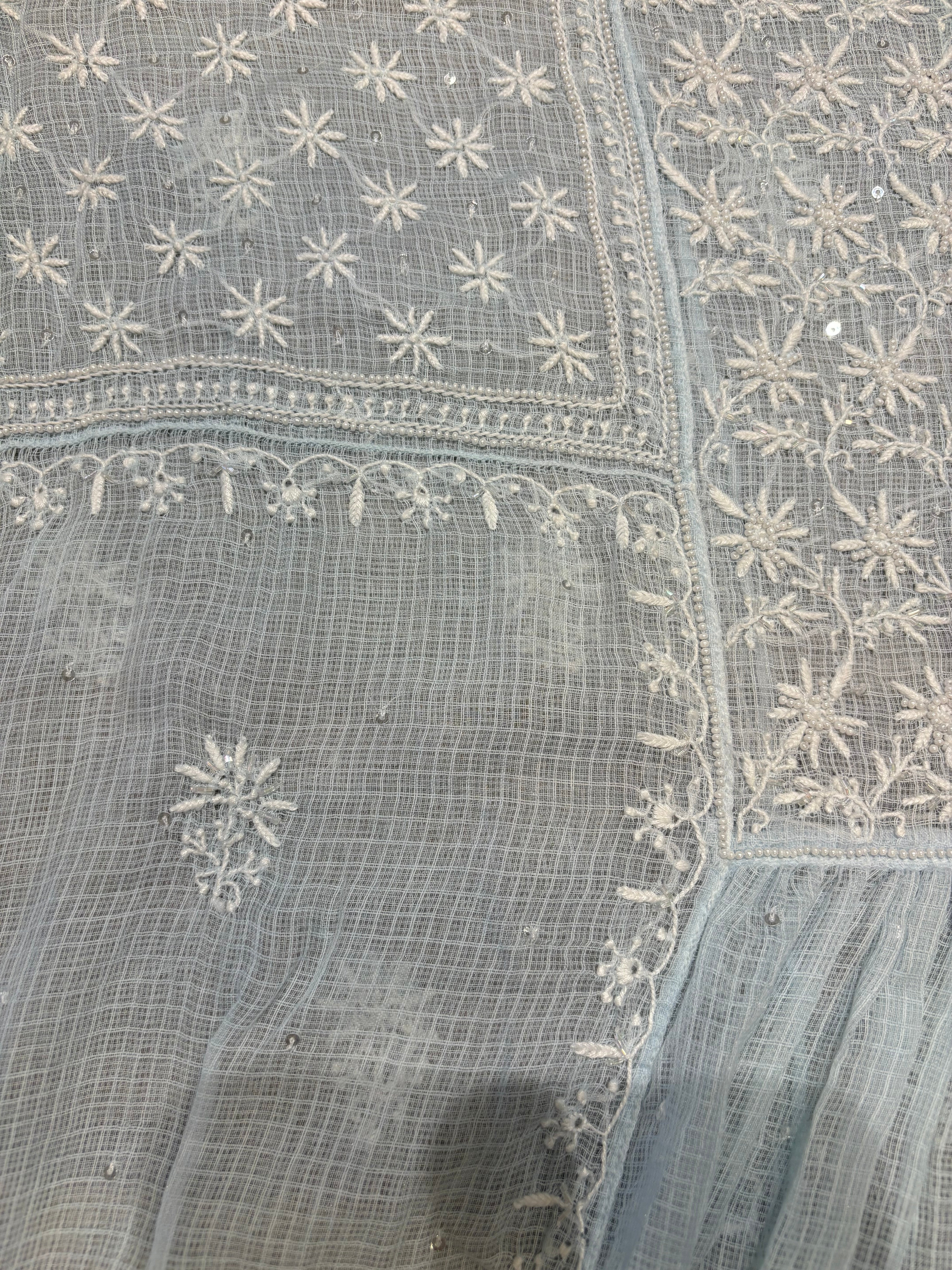 Powder Blue Kota Doria Chikankari Tunic