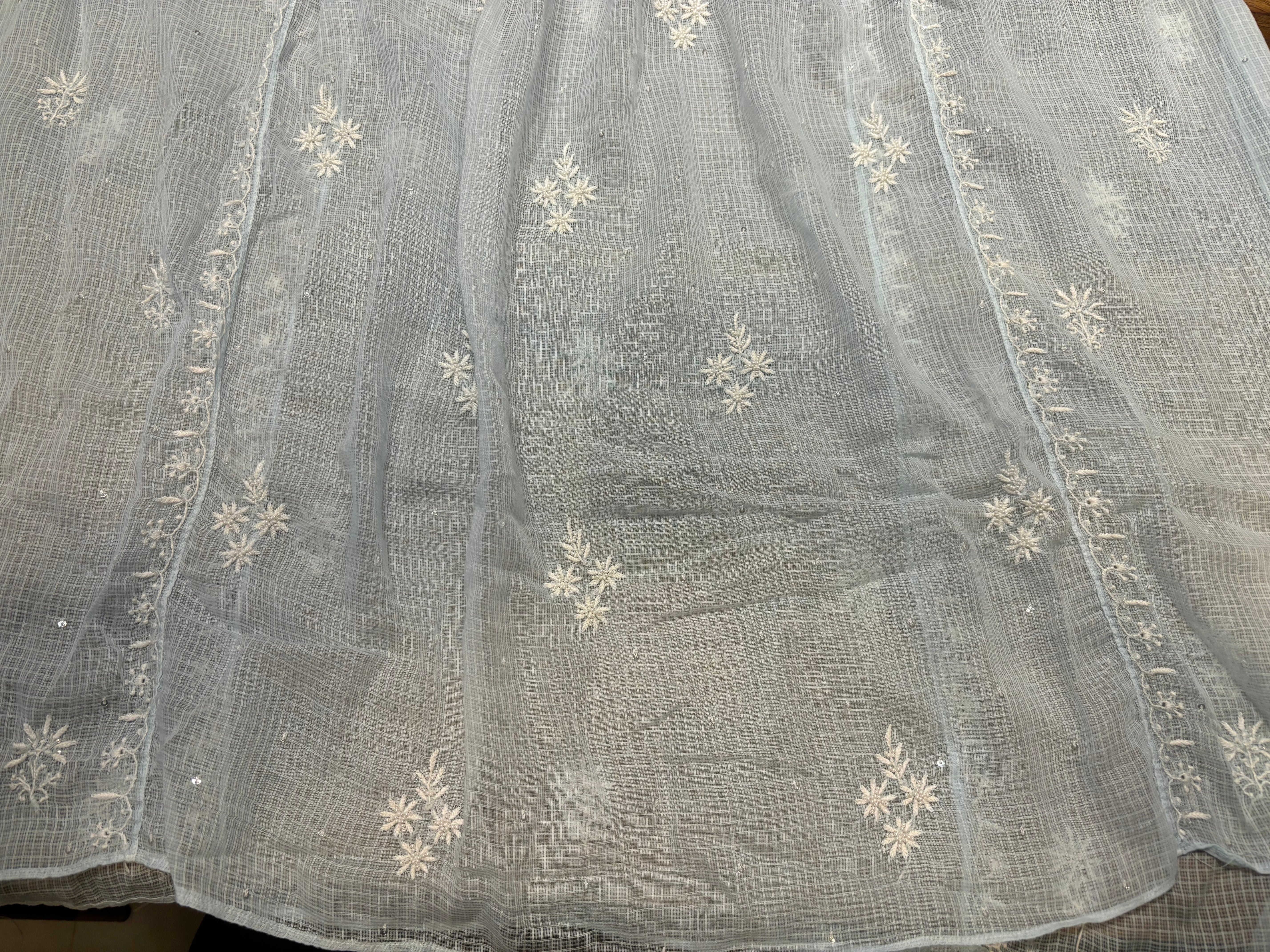 Powder Blue Kota Doria Chikankari Tunic