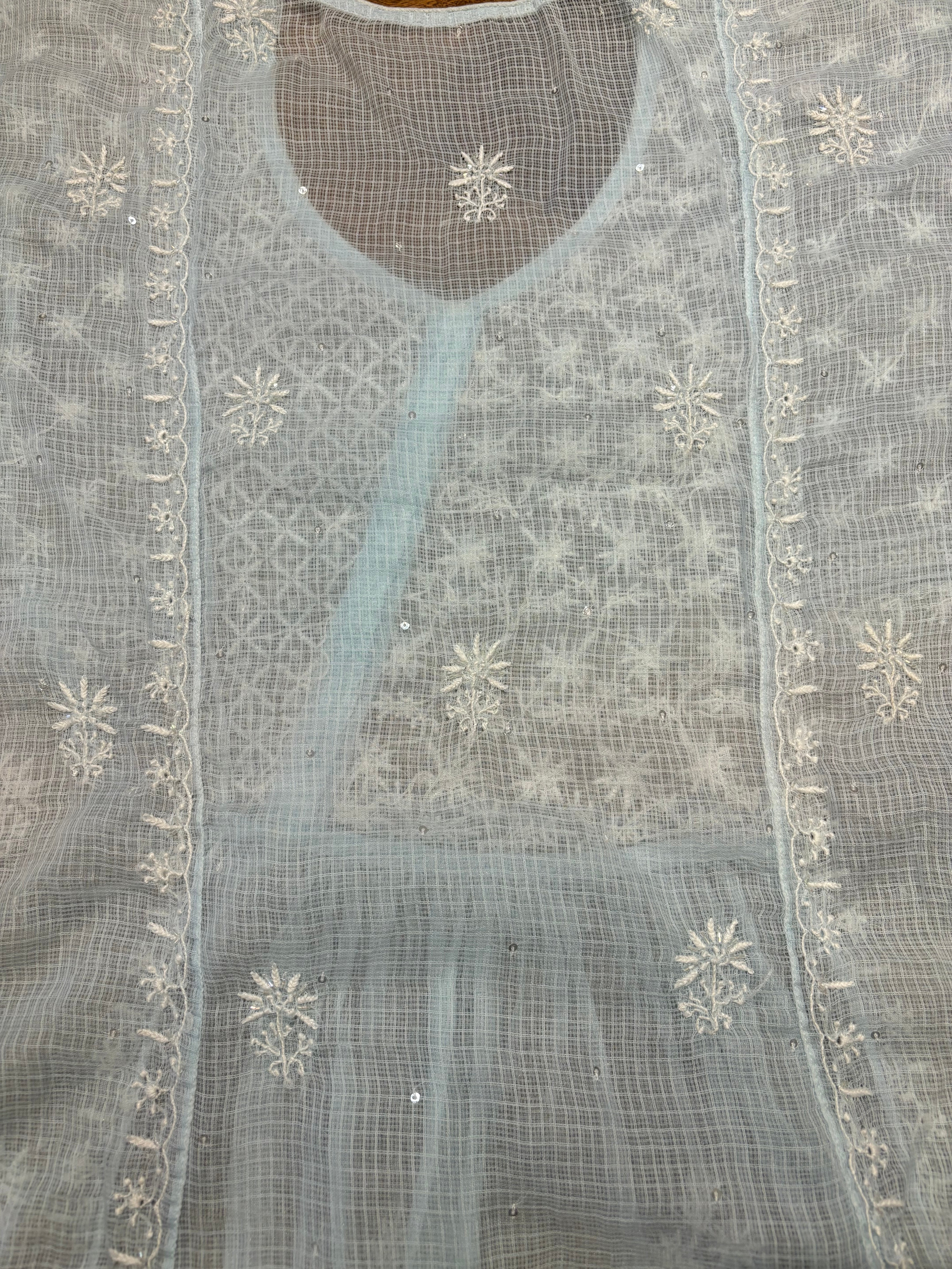 Powder Blue Kota Doria Chikankari Tunic