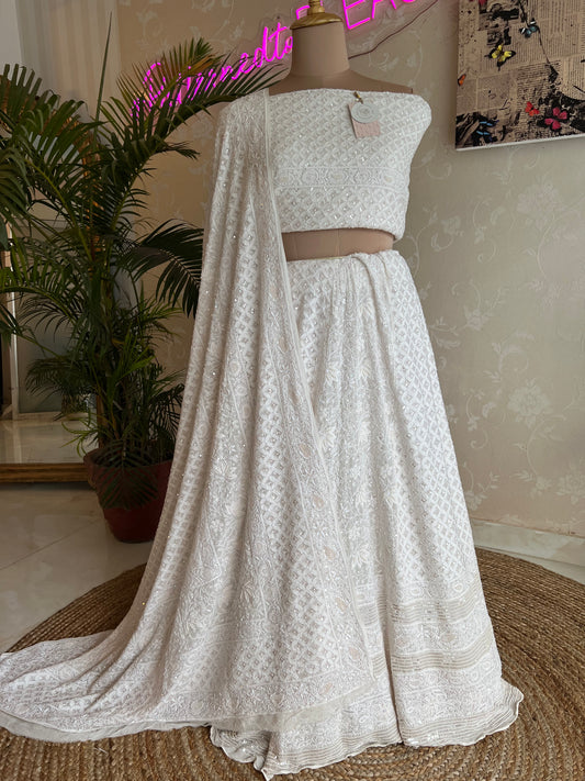 Pure Georgette Chikankari Lehenga Set