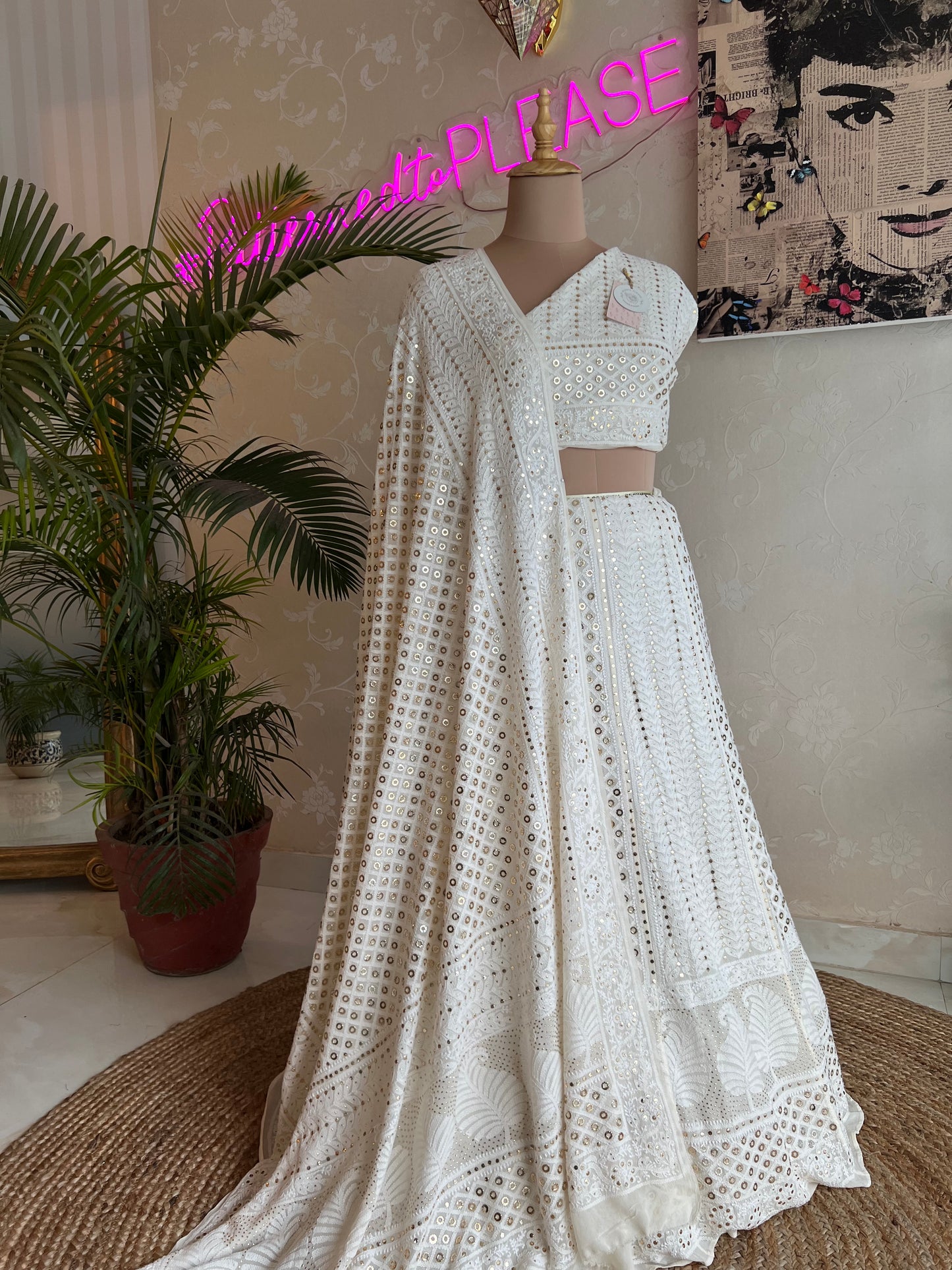 Pure Georgette Ring Mukaish Chikankari Lehenga set