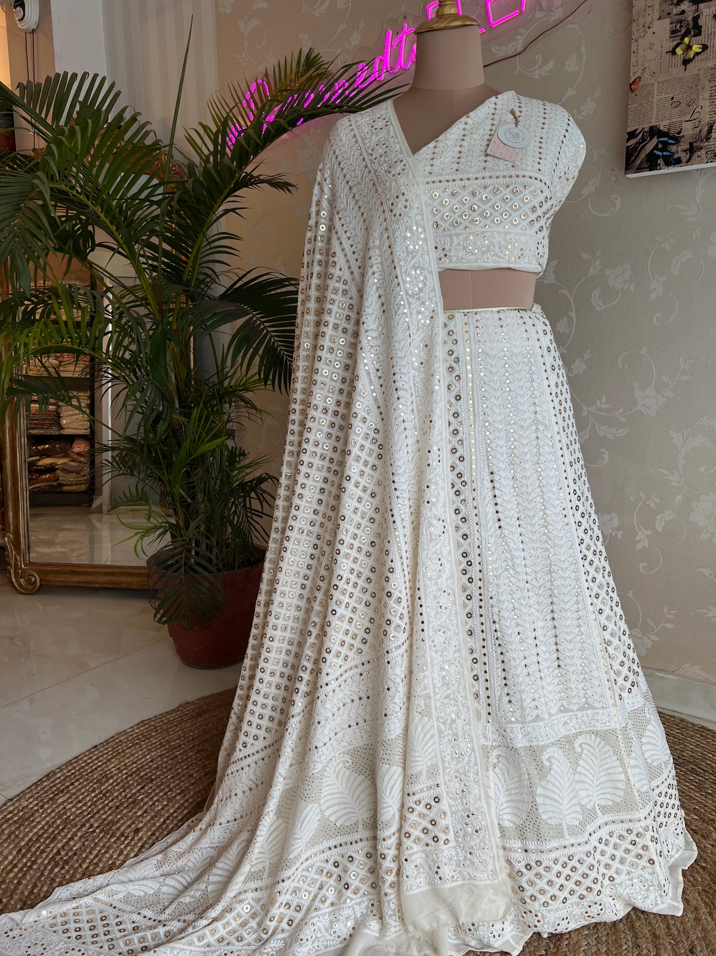 Pure Georgette Ring Mukaish Chikankari Lehenga set