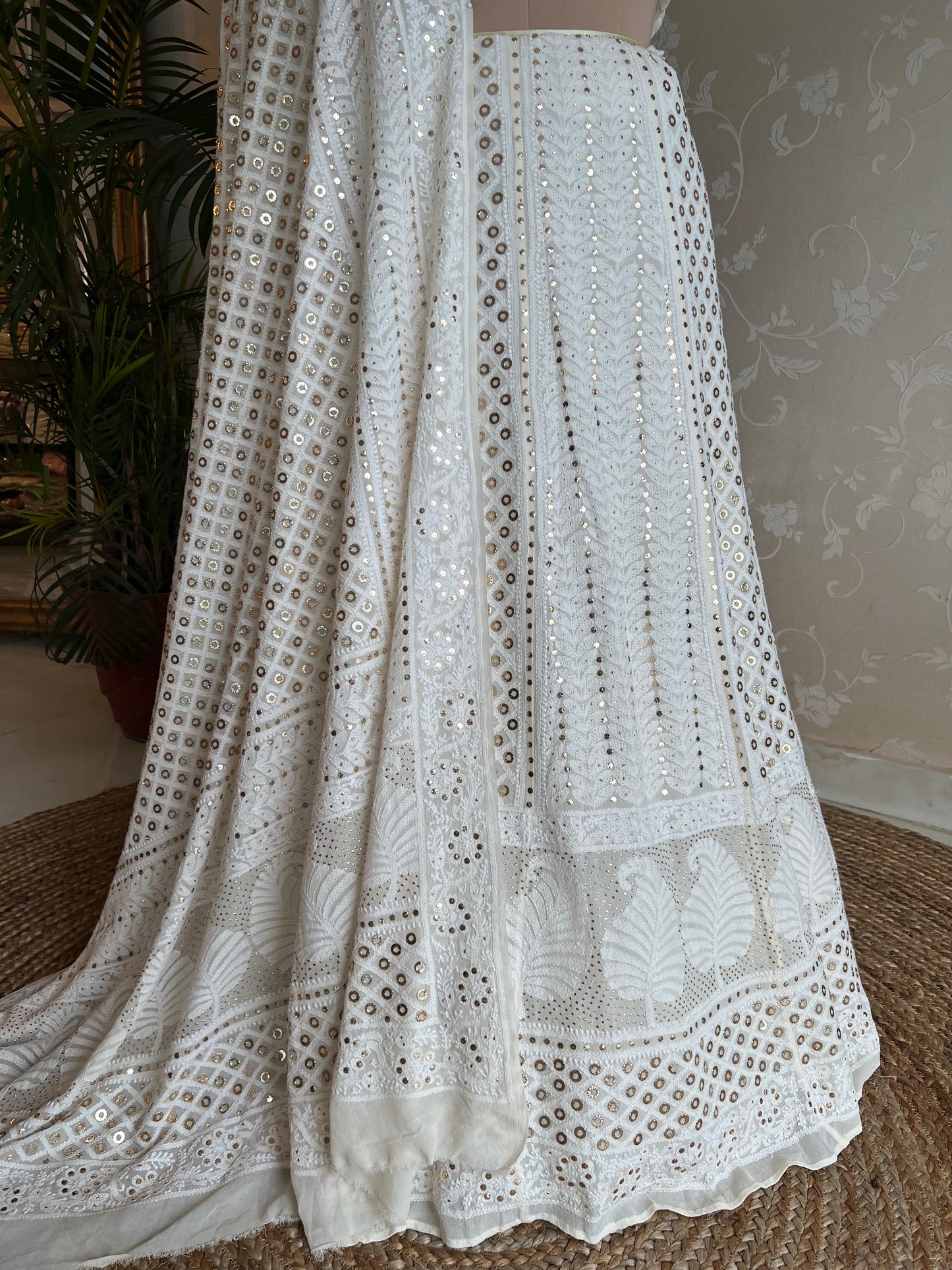 Pure Georgette Ring Mukaish Chikankari Lehenga set