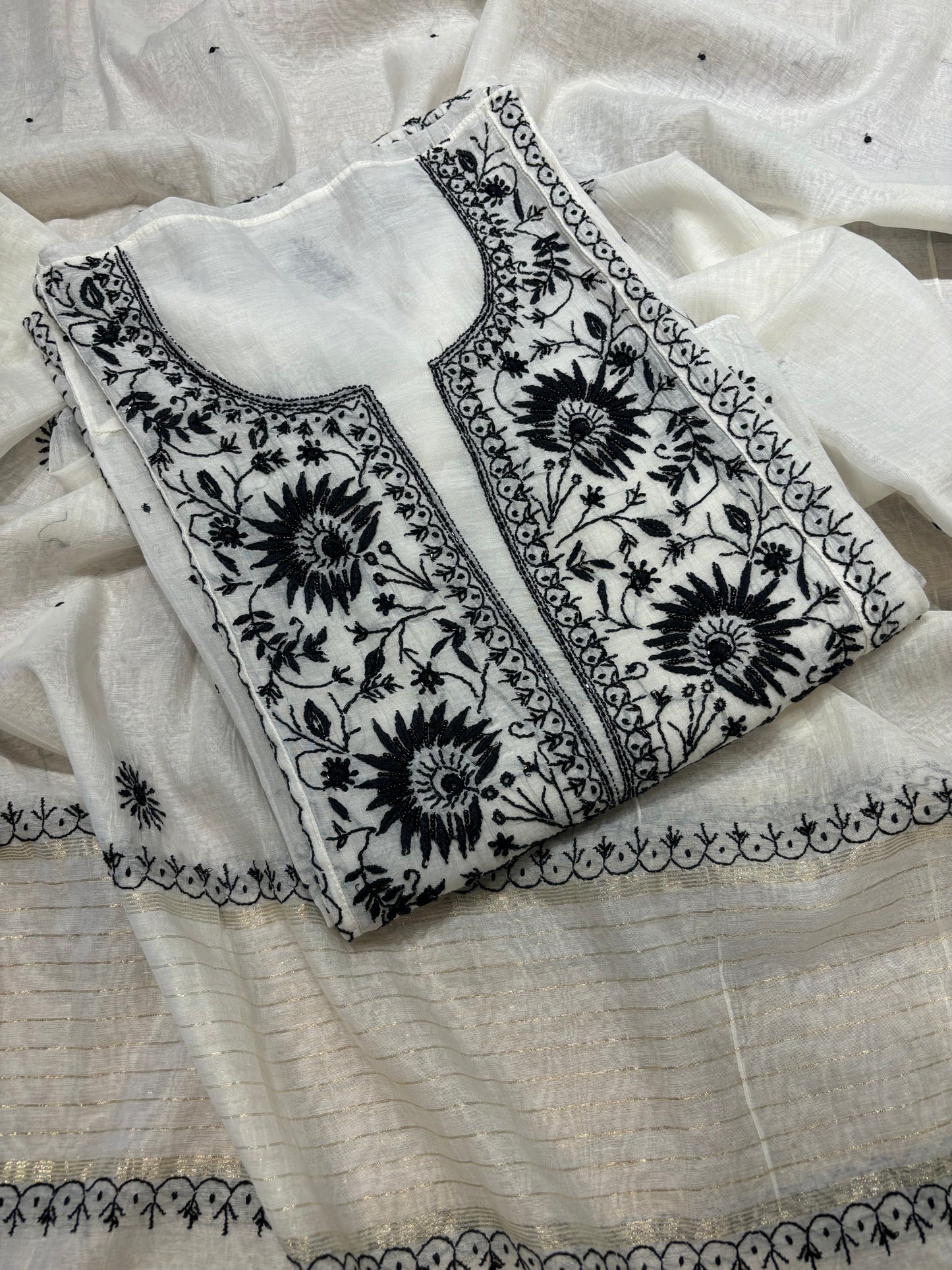 Dyeable Chanderi Mul Chikankari Kurta and Dupatta