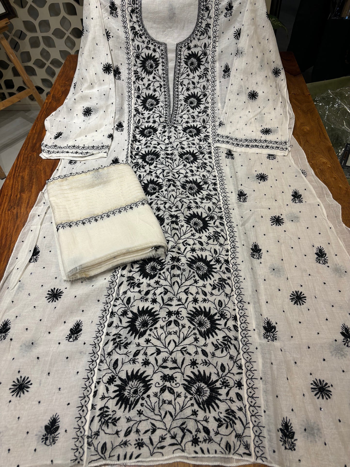 Dyeable Chanderi Mul Chikankari Kurta and Dupatta