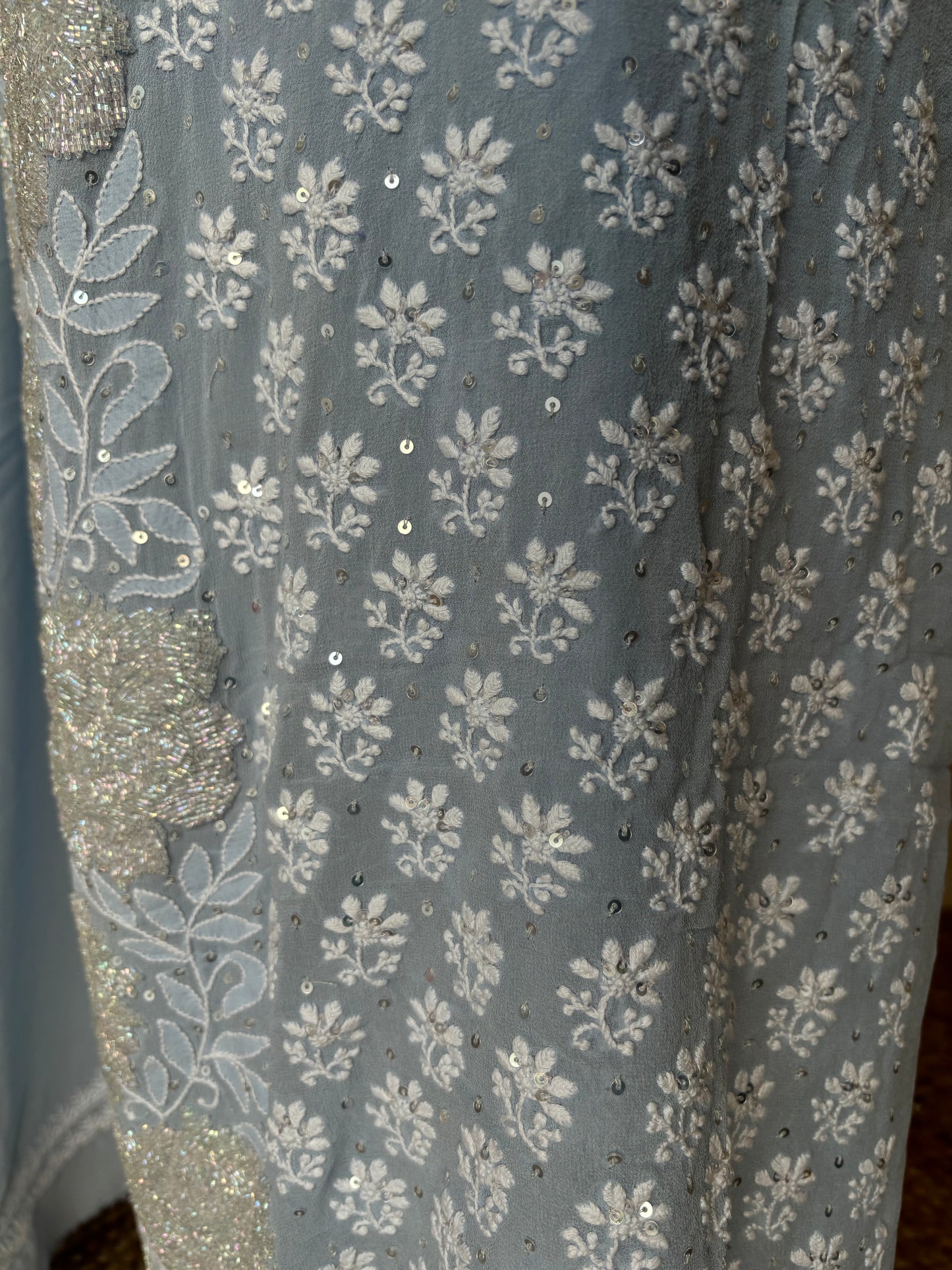 Iceberg Blue Pure Georgette Chikankari Kurta and Dupatta