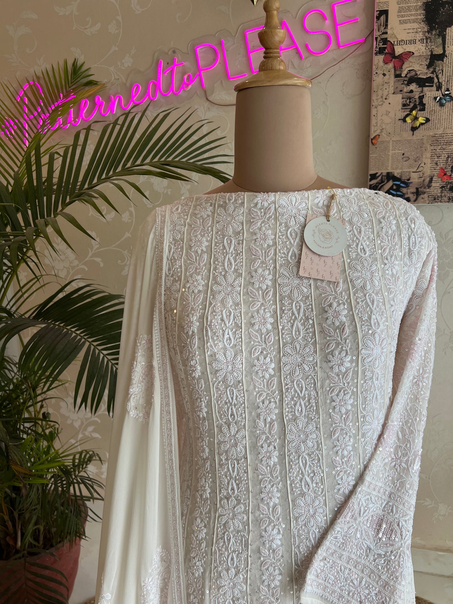 Pure Georgette Chikankari Anarkali  Kurta & Dupatta