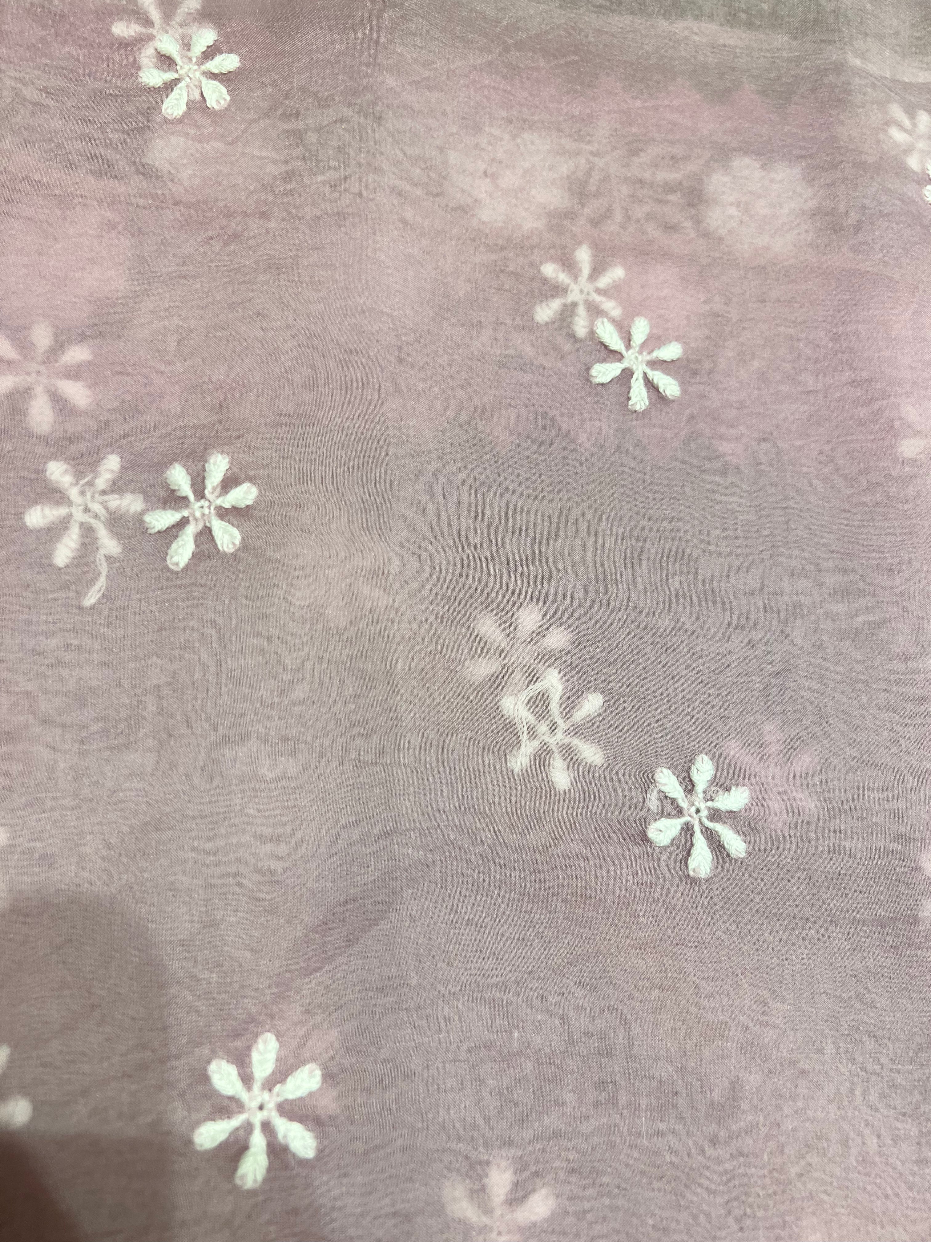 Lavender Organza Silk Chikankari Saree and Blouse