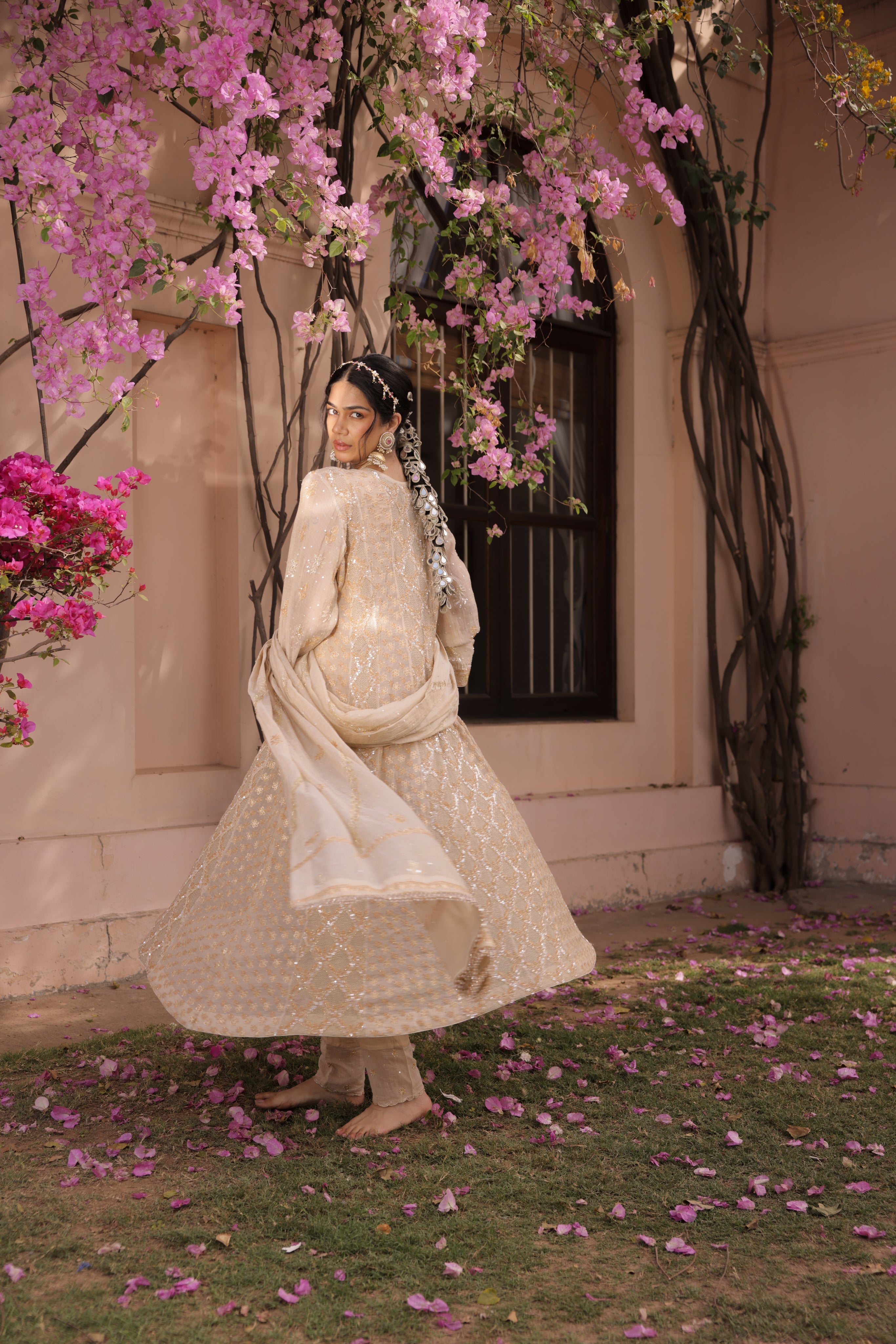 Dyeable Gold Tissue Chikankari Anarkali and Dupatta - Pleats PleaseChikankari