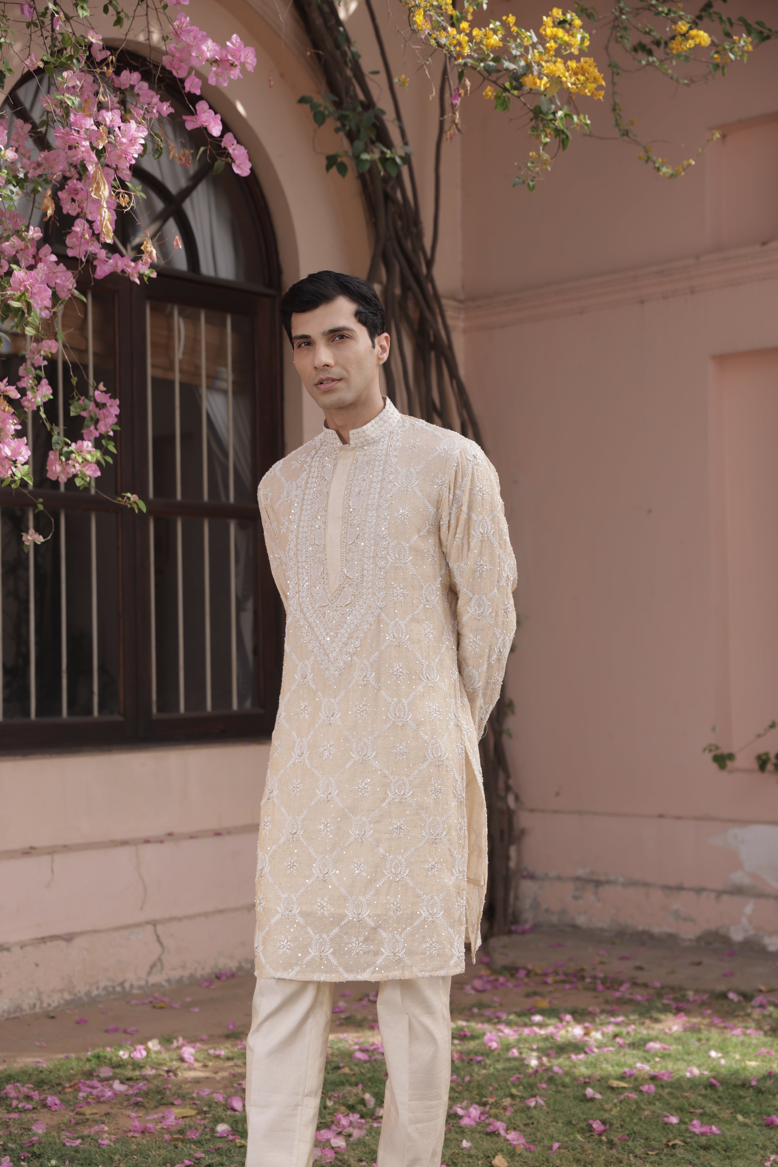 Dyeable Gold Tissue Chikankari Men's Kurta