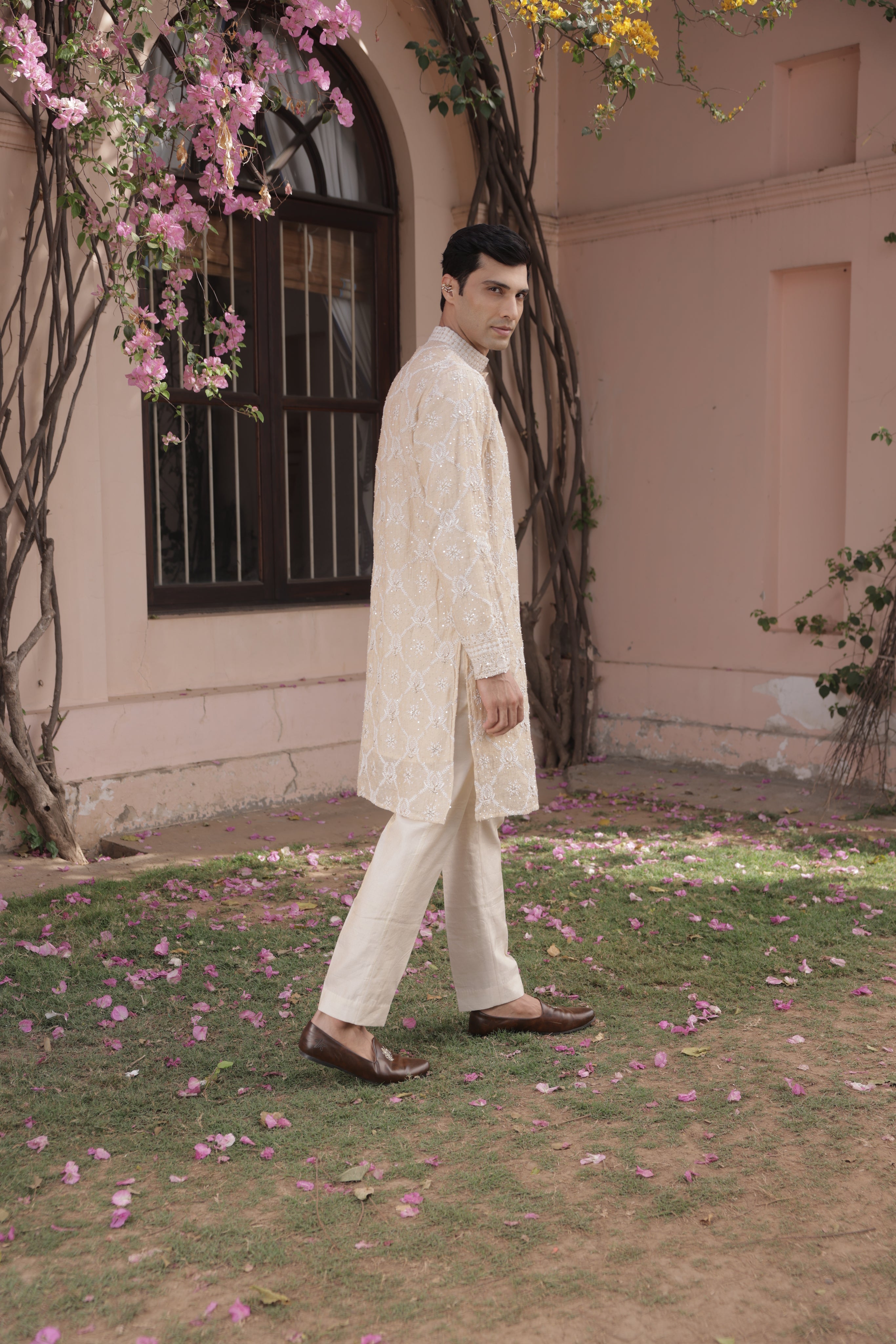 Dyeable Gold Tissue Chikankari Men's Kurta