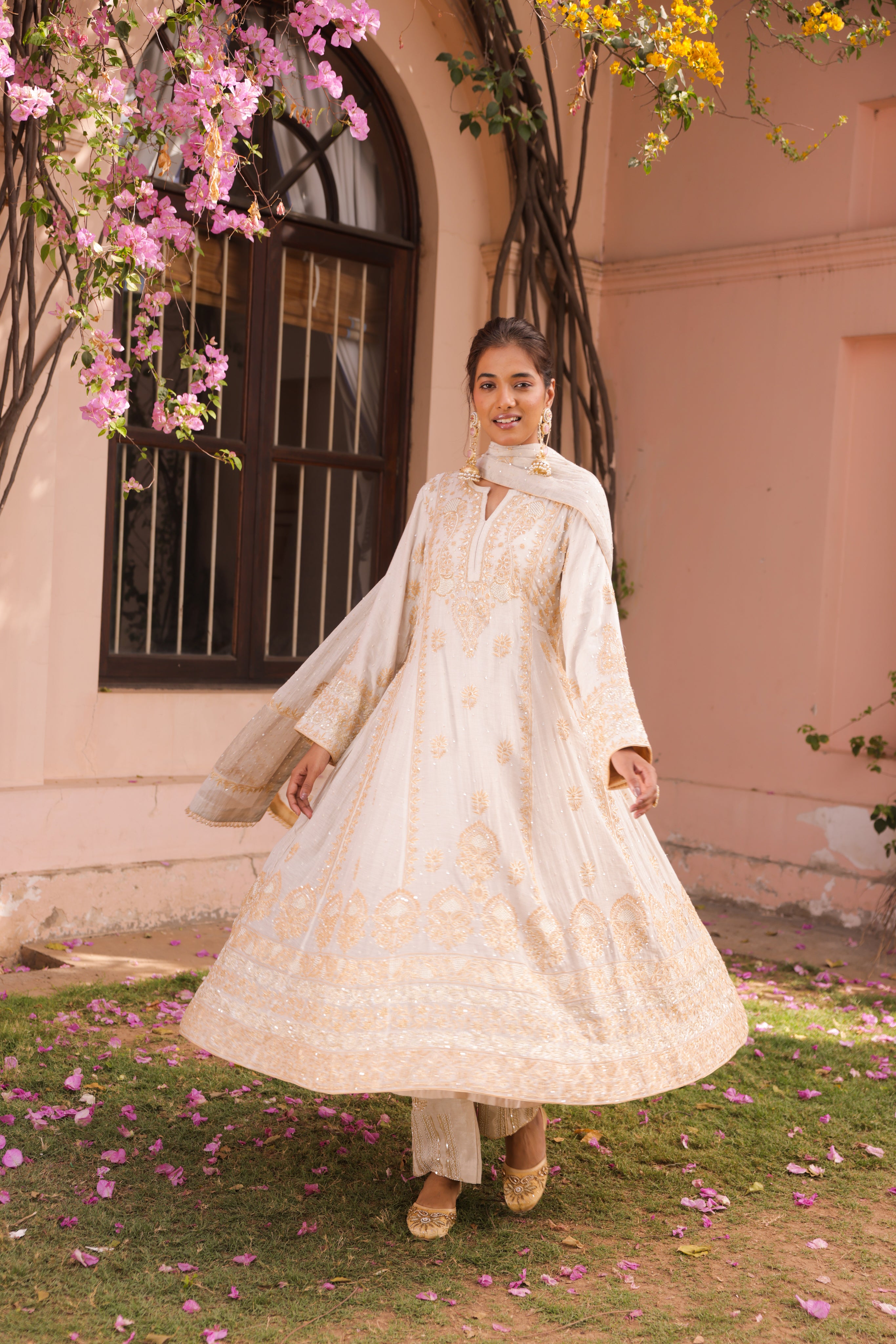 Dyeable Silver Tissue Chikankari Anarkali & Dupatta - Pleats PleaseChikankari