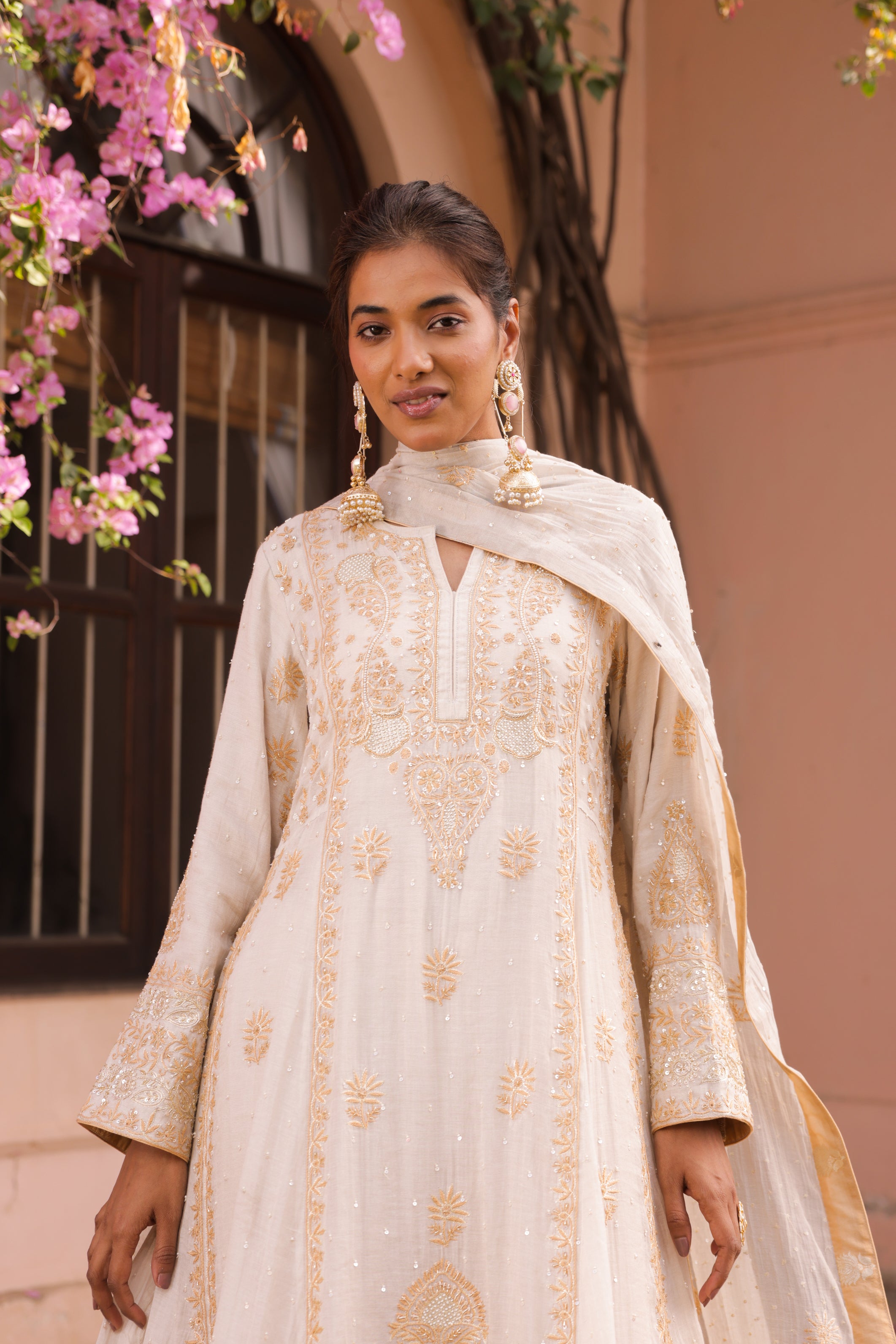 Dyeable Silver Tissue Chikankari Anarkali & Dupatta - Pleats PleaseChikankari