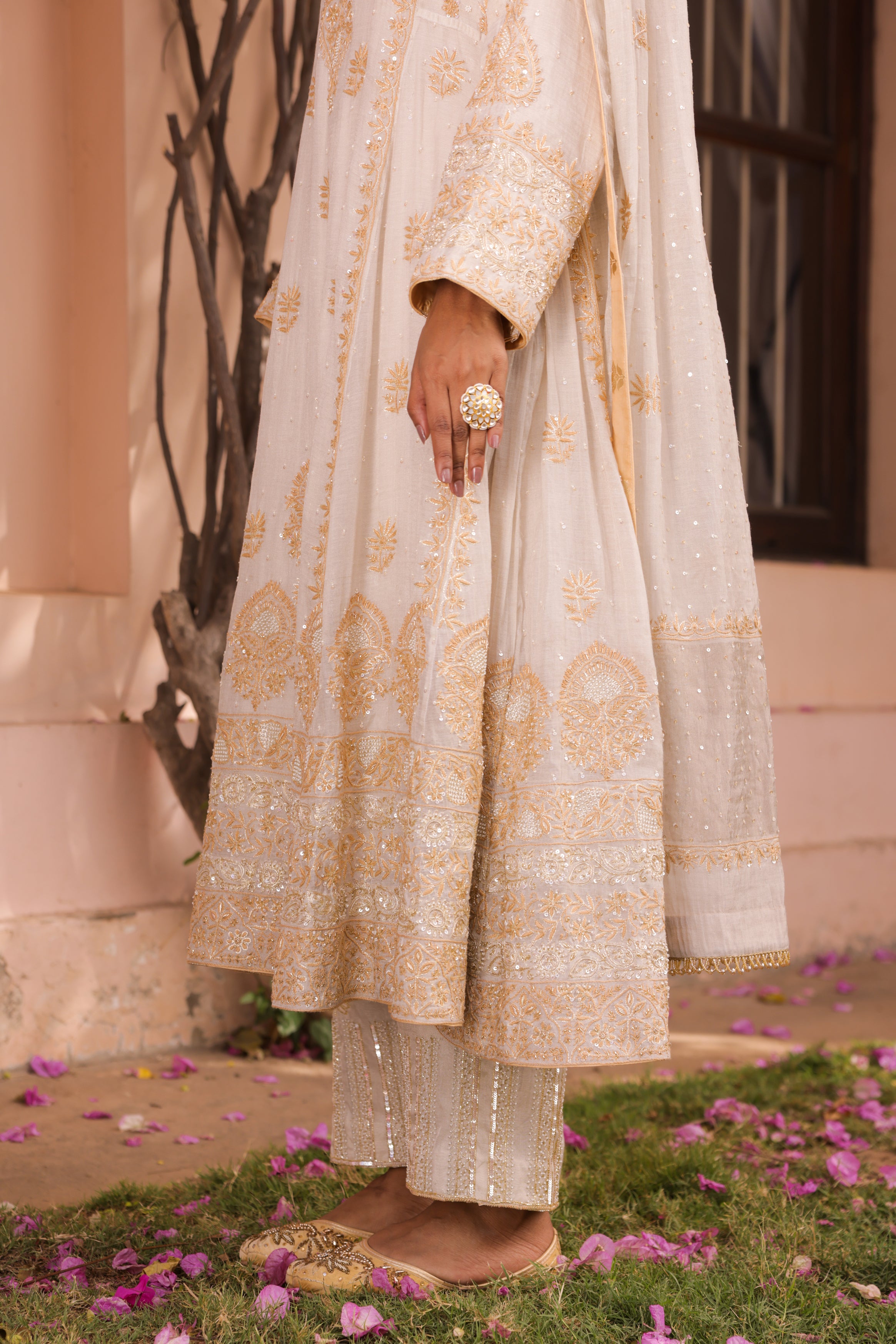 Dyeable Silver Tissue Chikankari Anarkali & Dupatta - Pleats PleaseChikankari