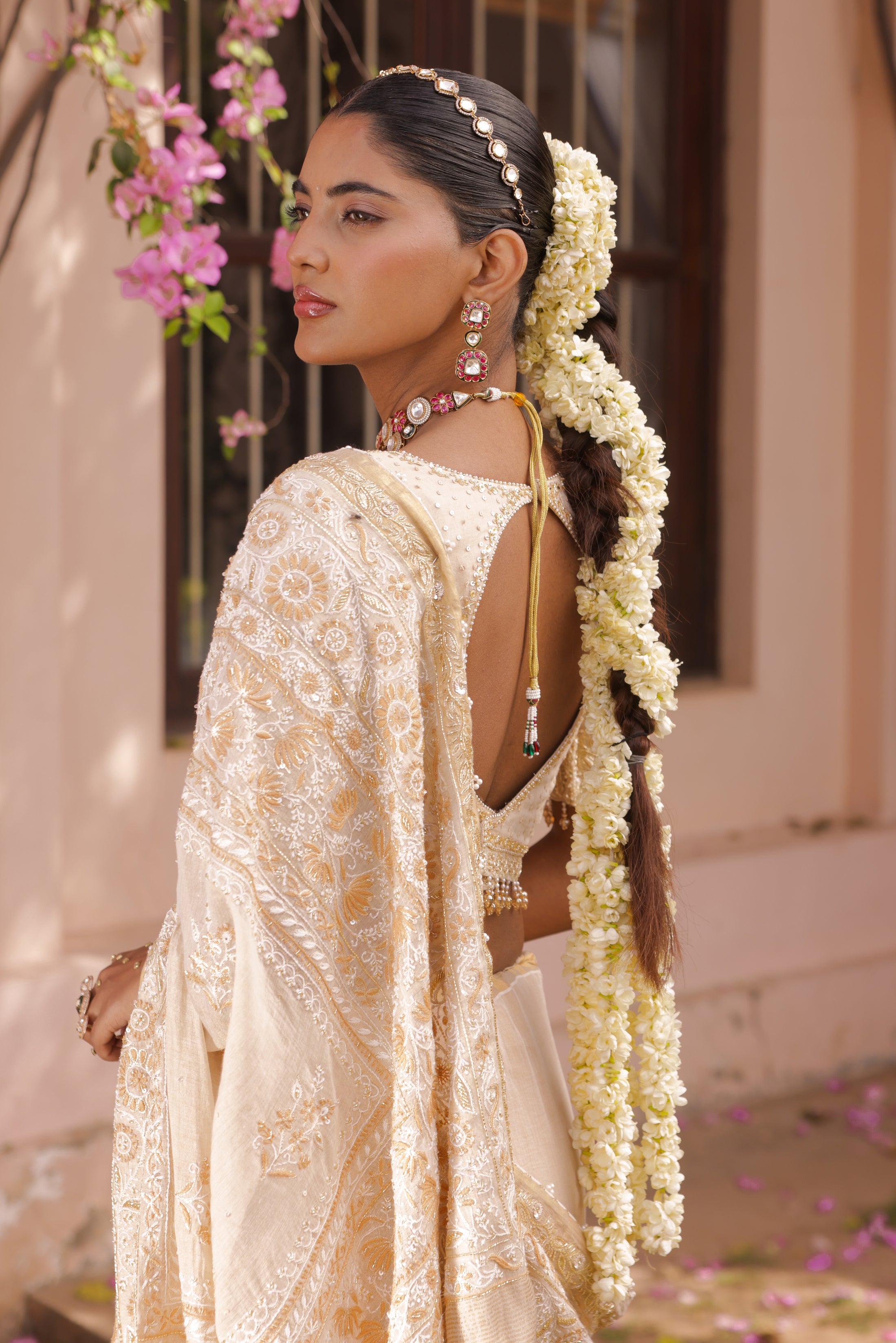 Pure and Premium Gold Tissue Chikankari Saree and Blouse - Pleats PleaseChikankari